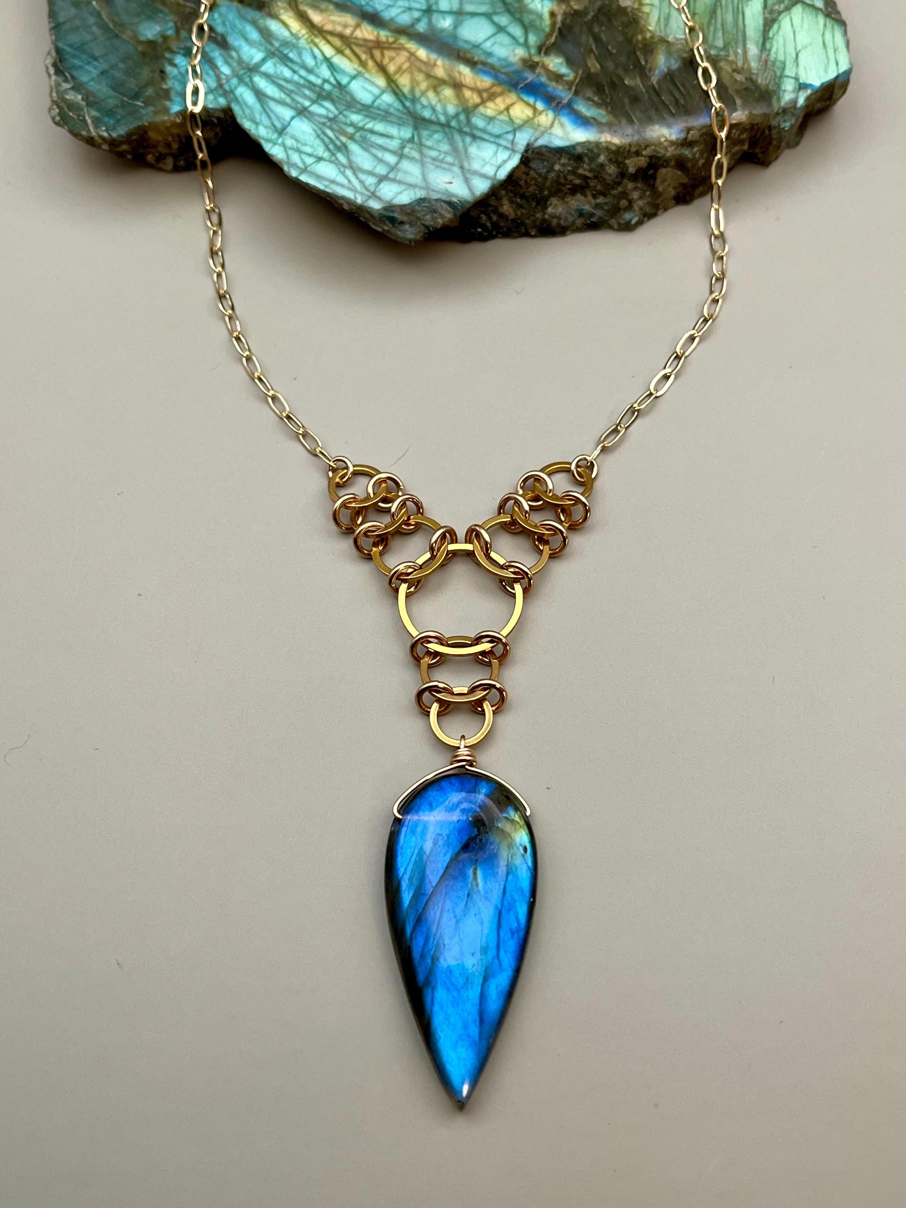 •EOWYN• labradorite spear tear + gold necklace (16"-18" long)