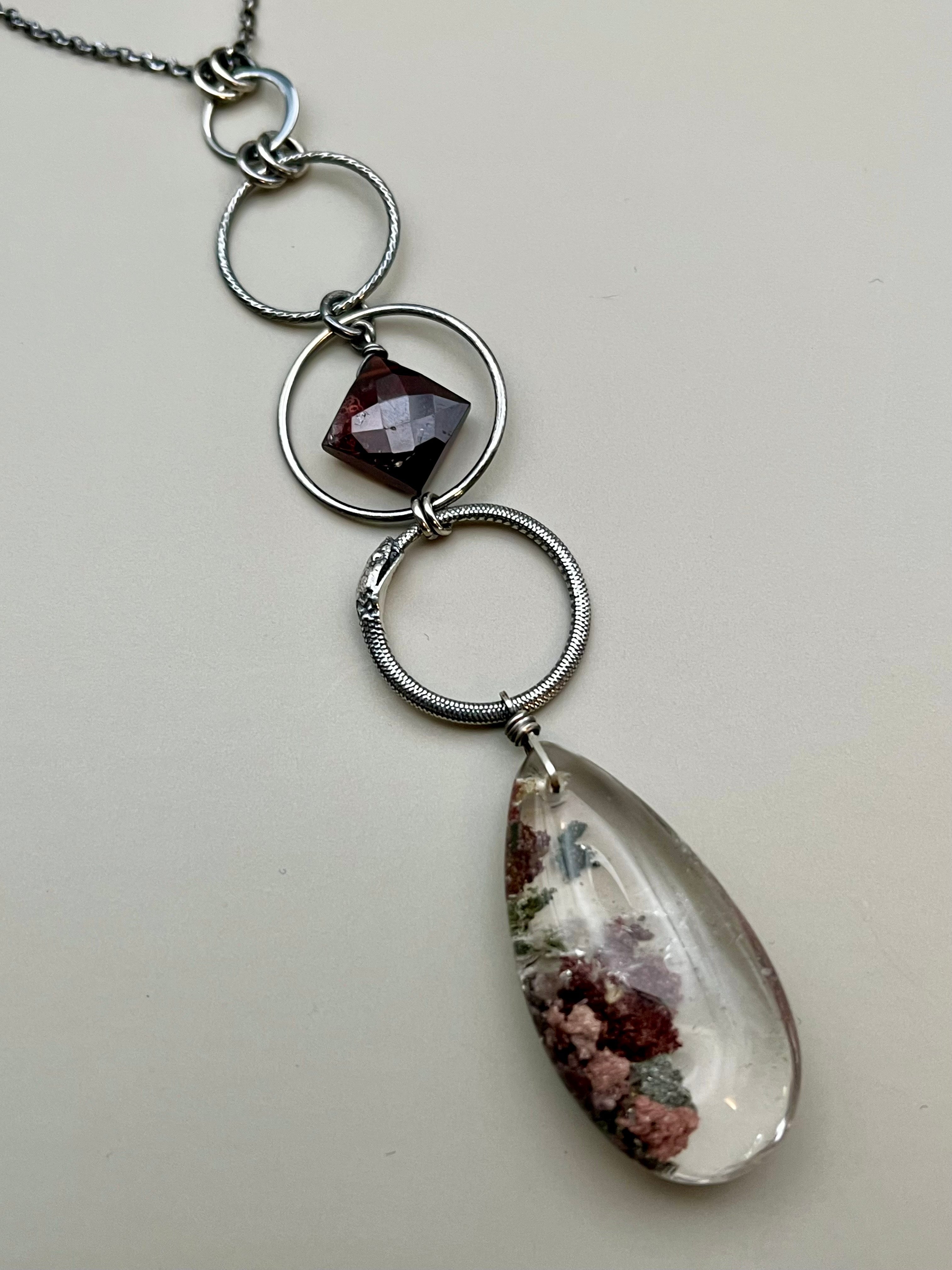•NĀGA• garnet + lodolite silver necklace (26"-28" long)