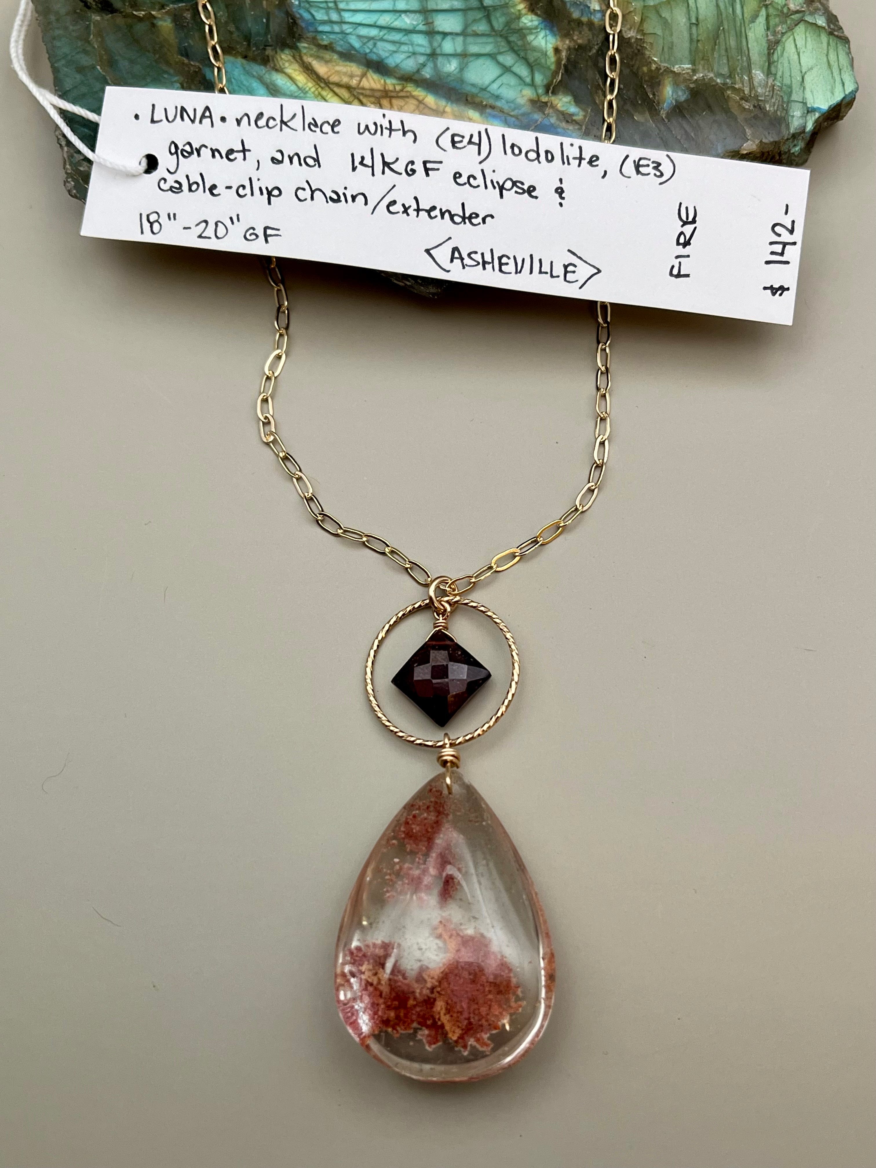 •LUNA• garnet + lodolite gold necklace (18"-20" long)