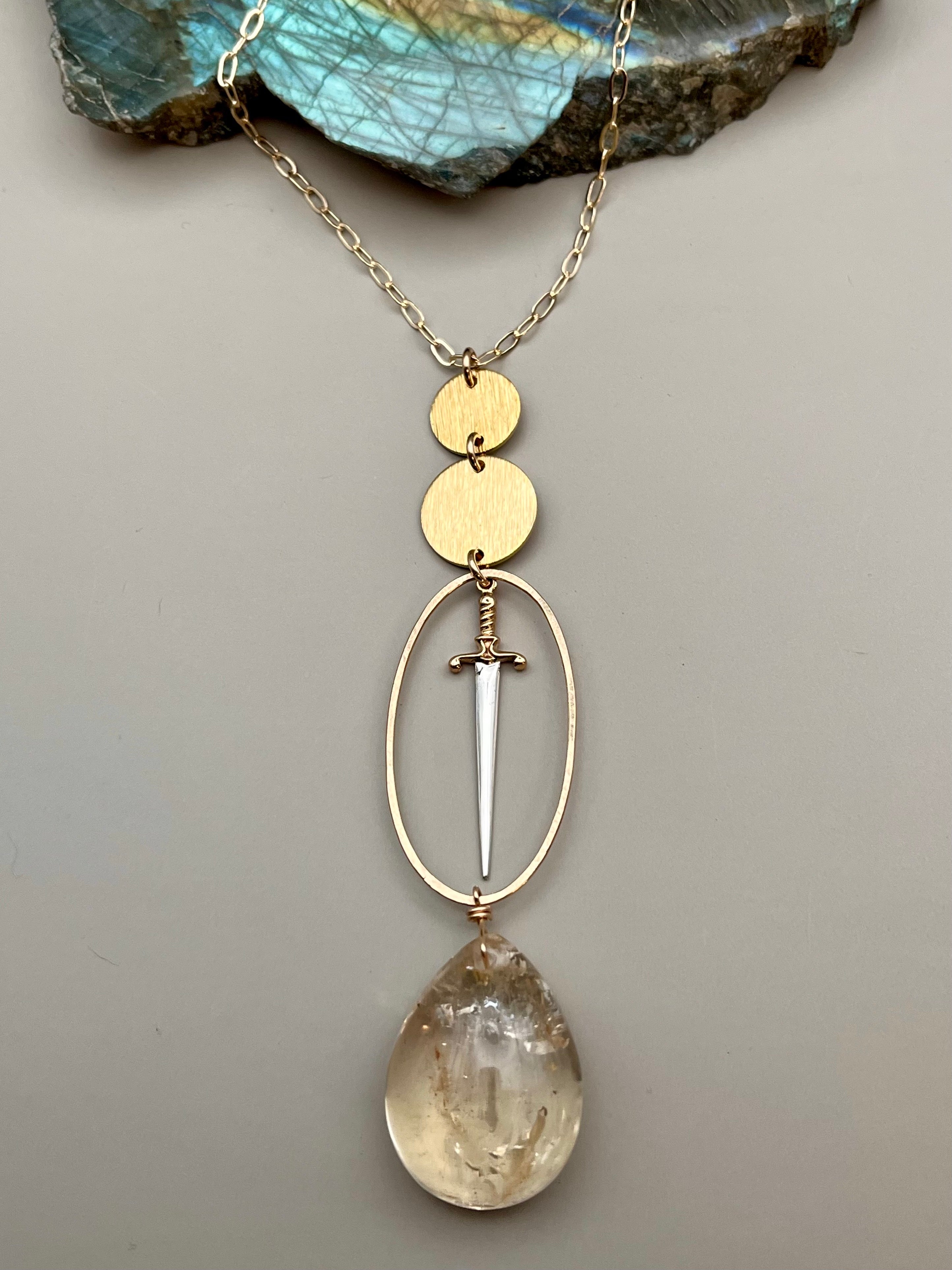 •NYX• citrine + mixed metal necklace (26"-28" long)
