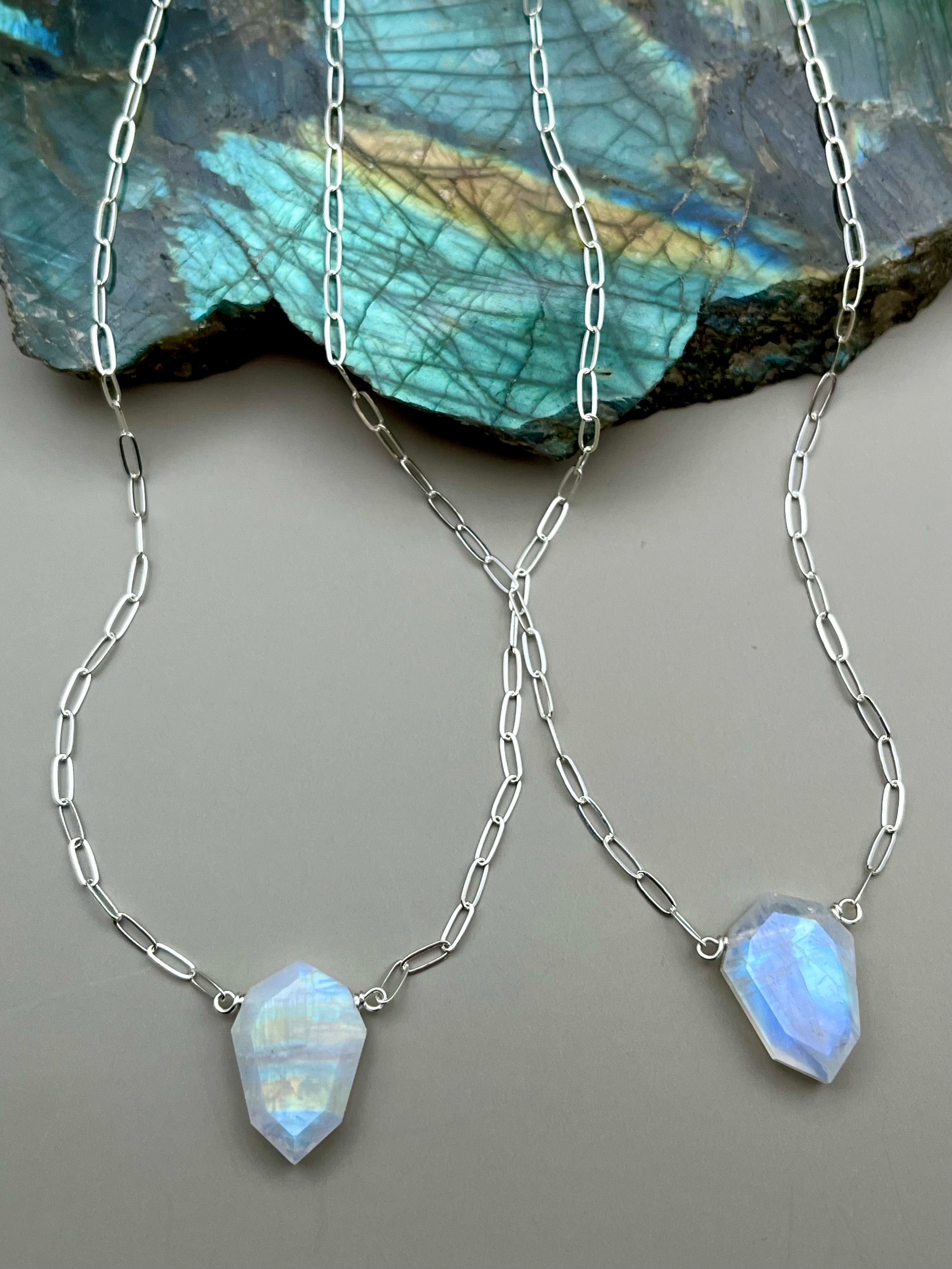 •AEON• rainbow moonstone lil’ petal + silver necklace (various lengths)