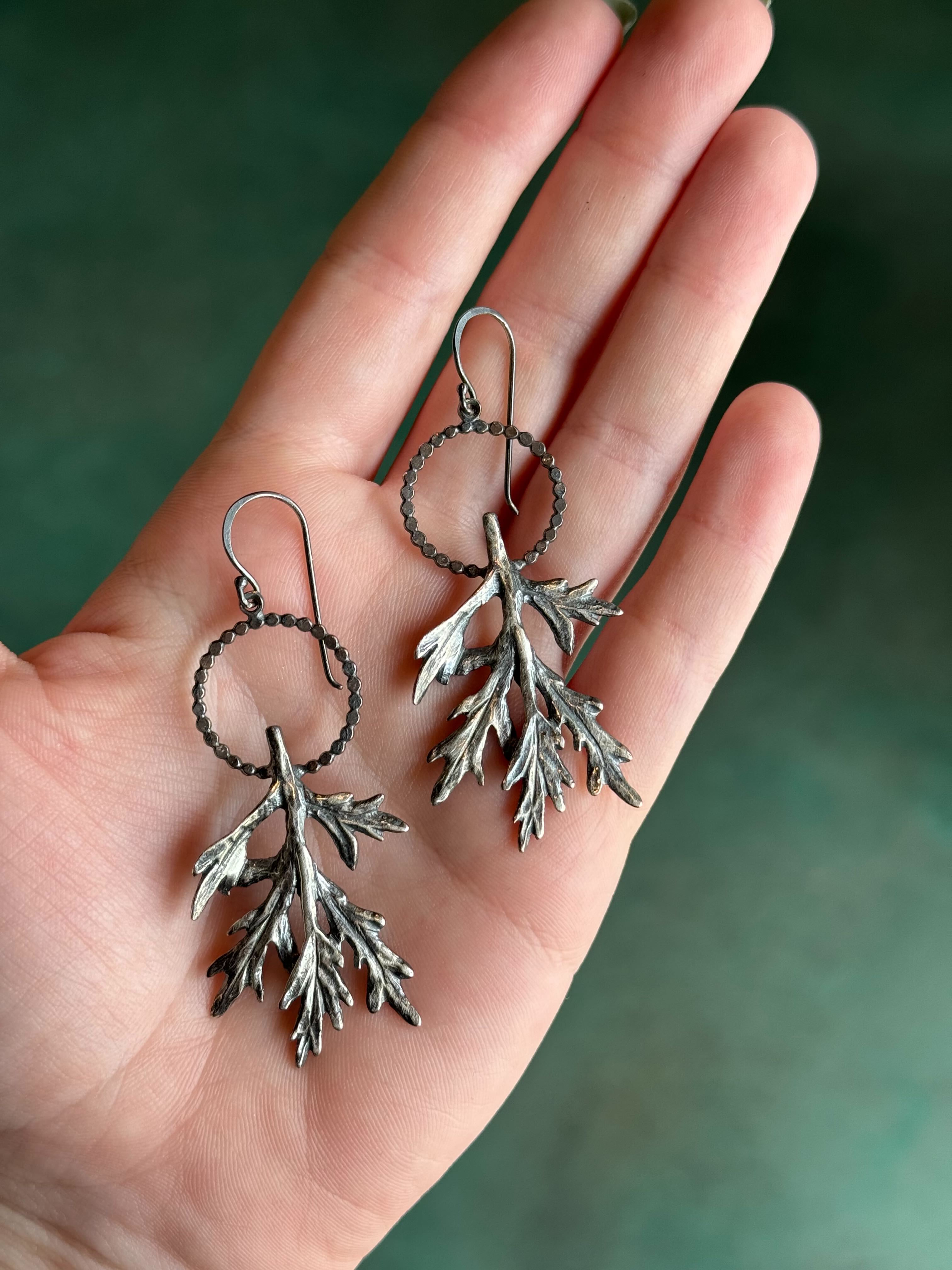 •MUGWORT HOOP• silver dangle earrings