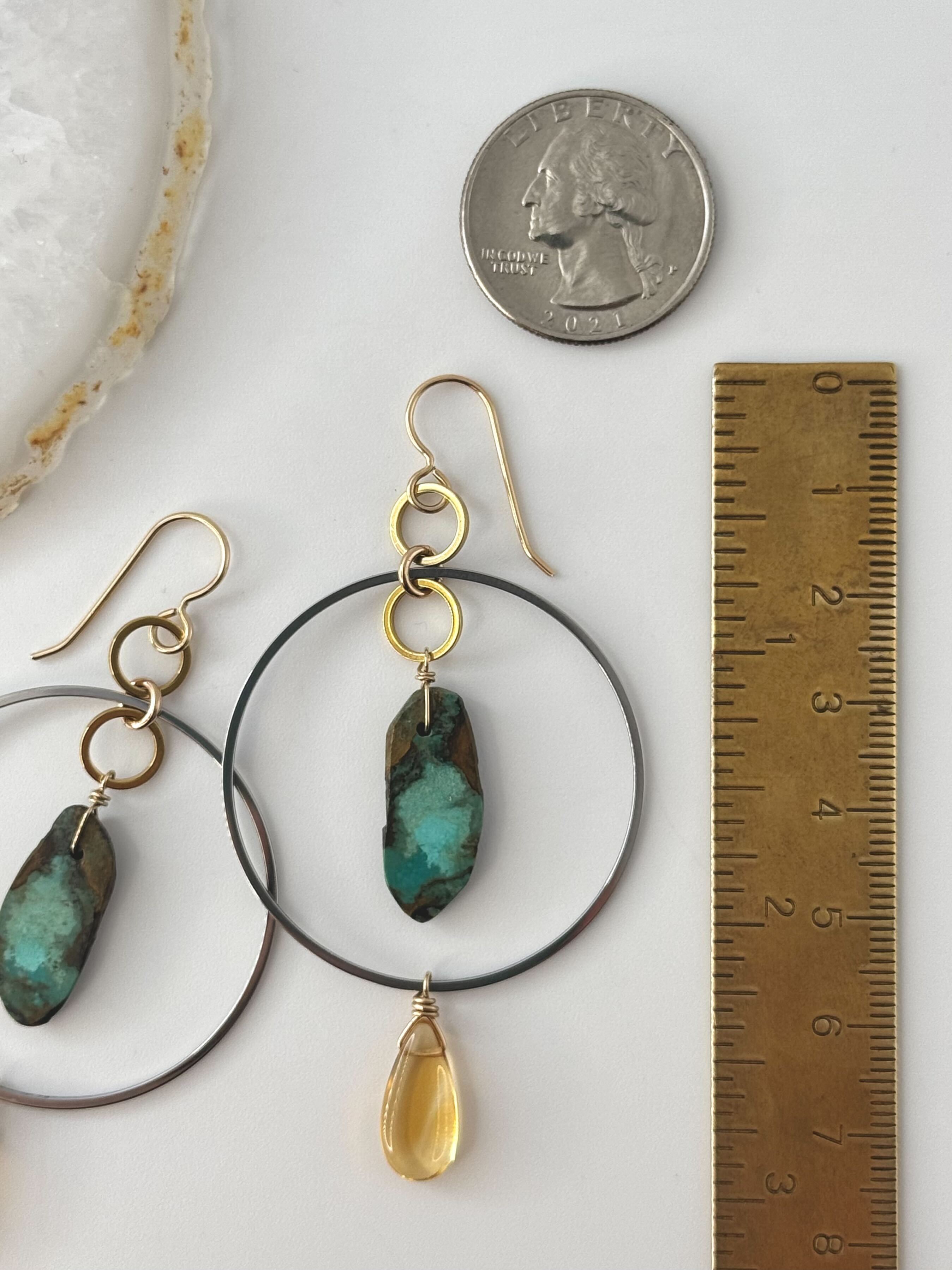 •LUNA• nevada turquoise + citrine mixed metal dangle earrings