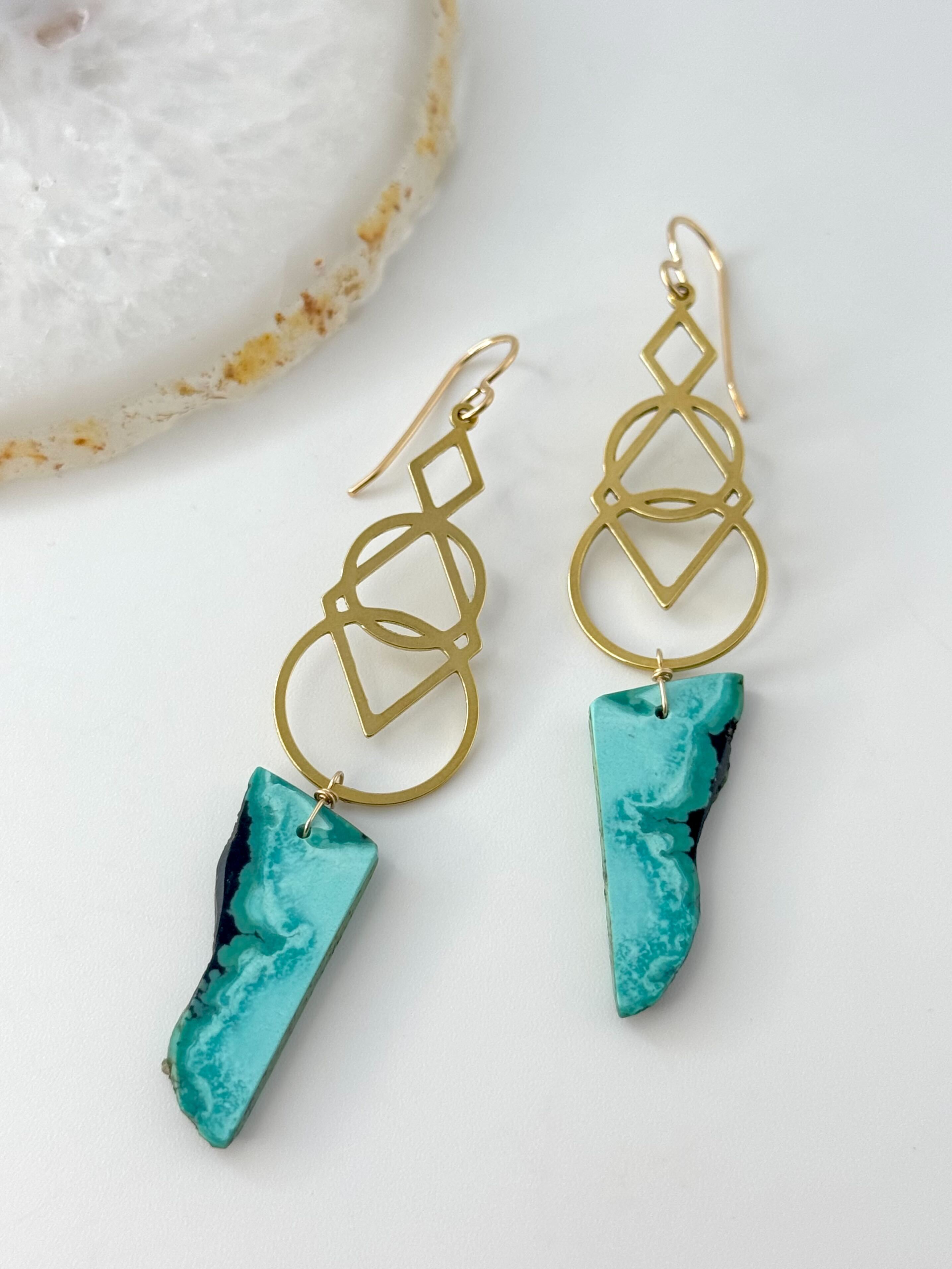 •SIGNS• nevada turquoise + gold dangle earrings