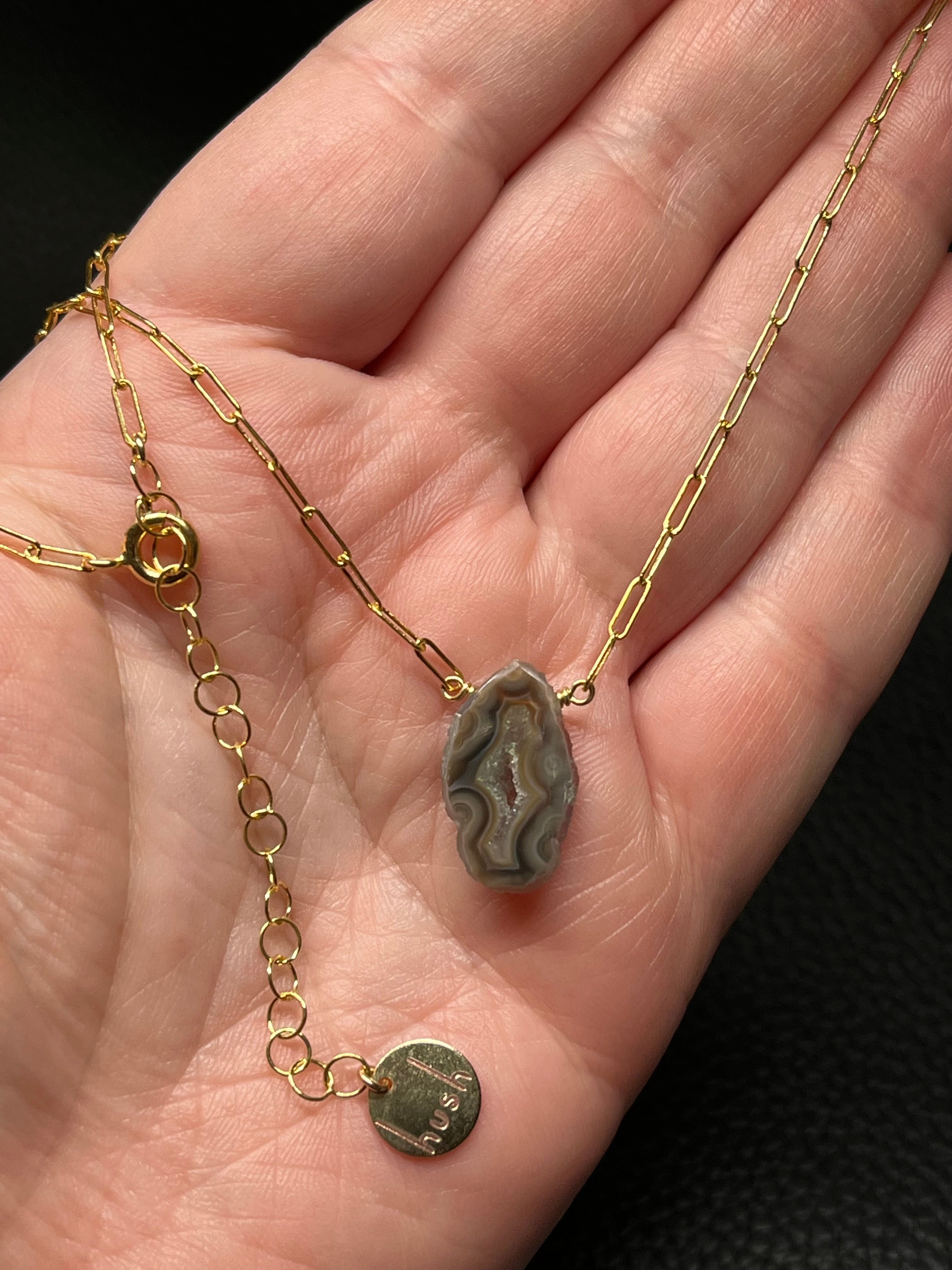 •AEON• agate druzy + gold necklace (16"-18")