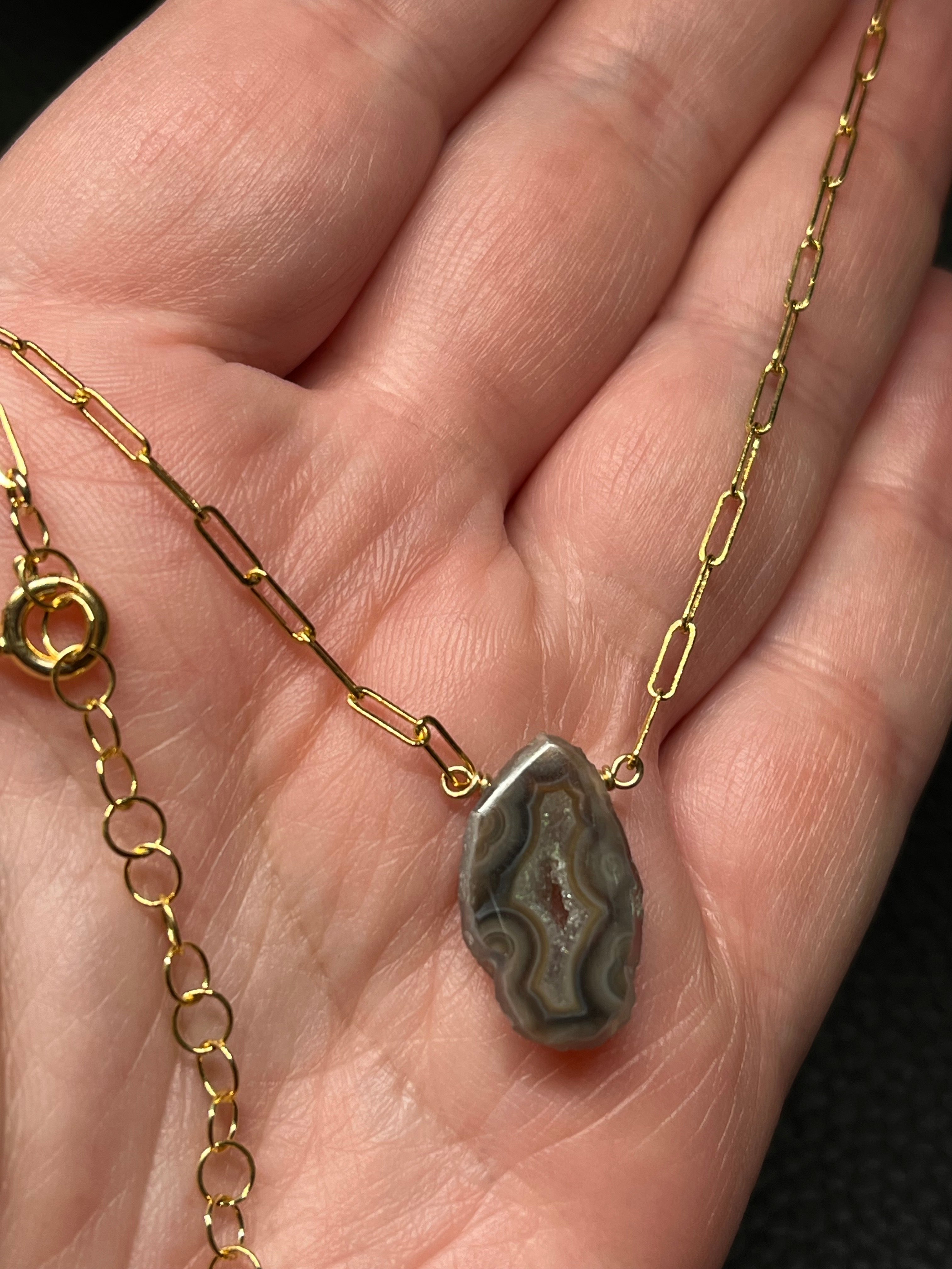 •AEON• agate druzy + gold necklace (16"-18")