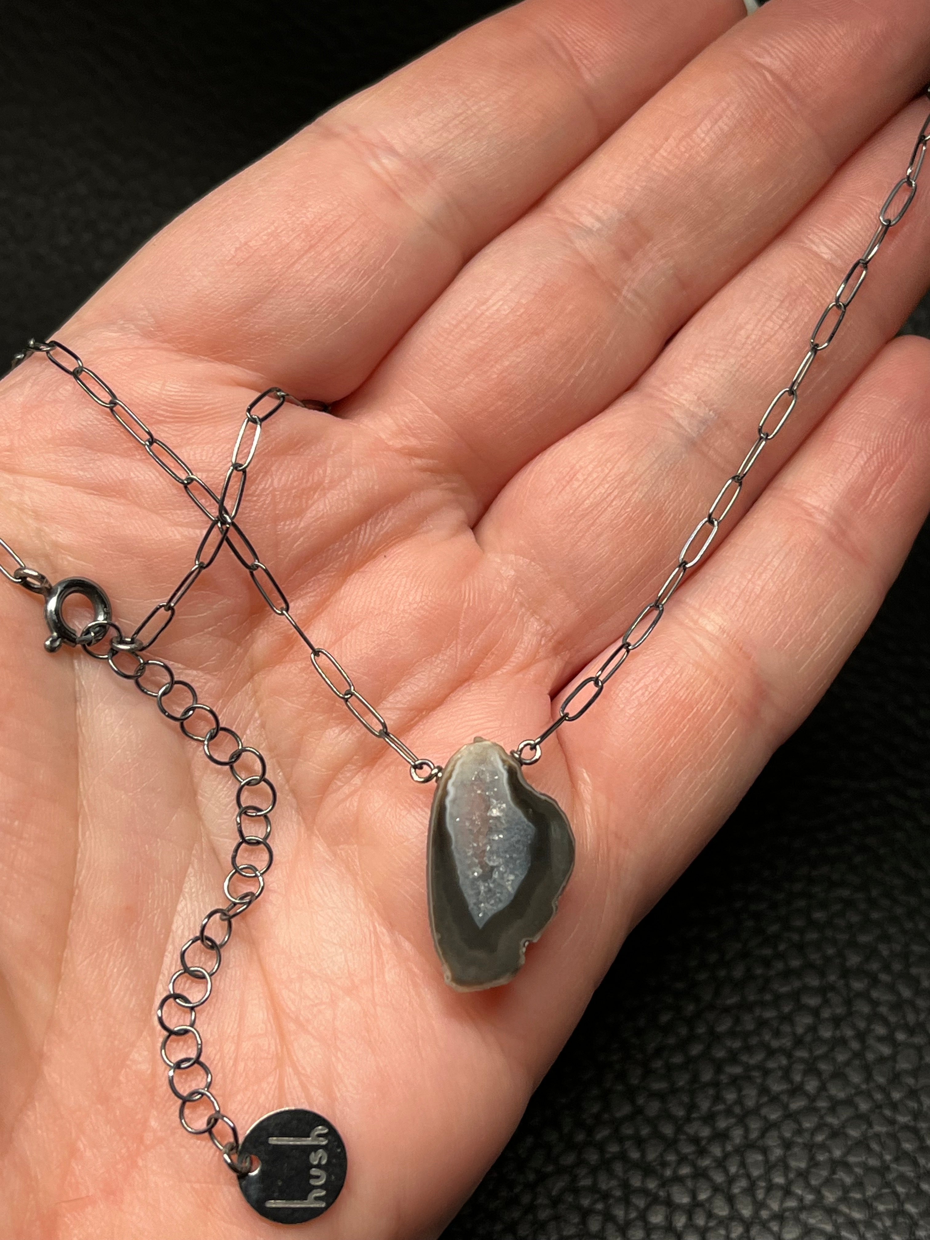 •AEON• agate druzy + oxidized silver necklace (16"-18")