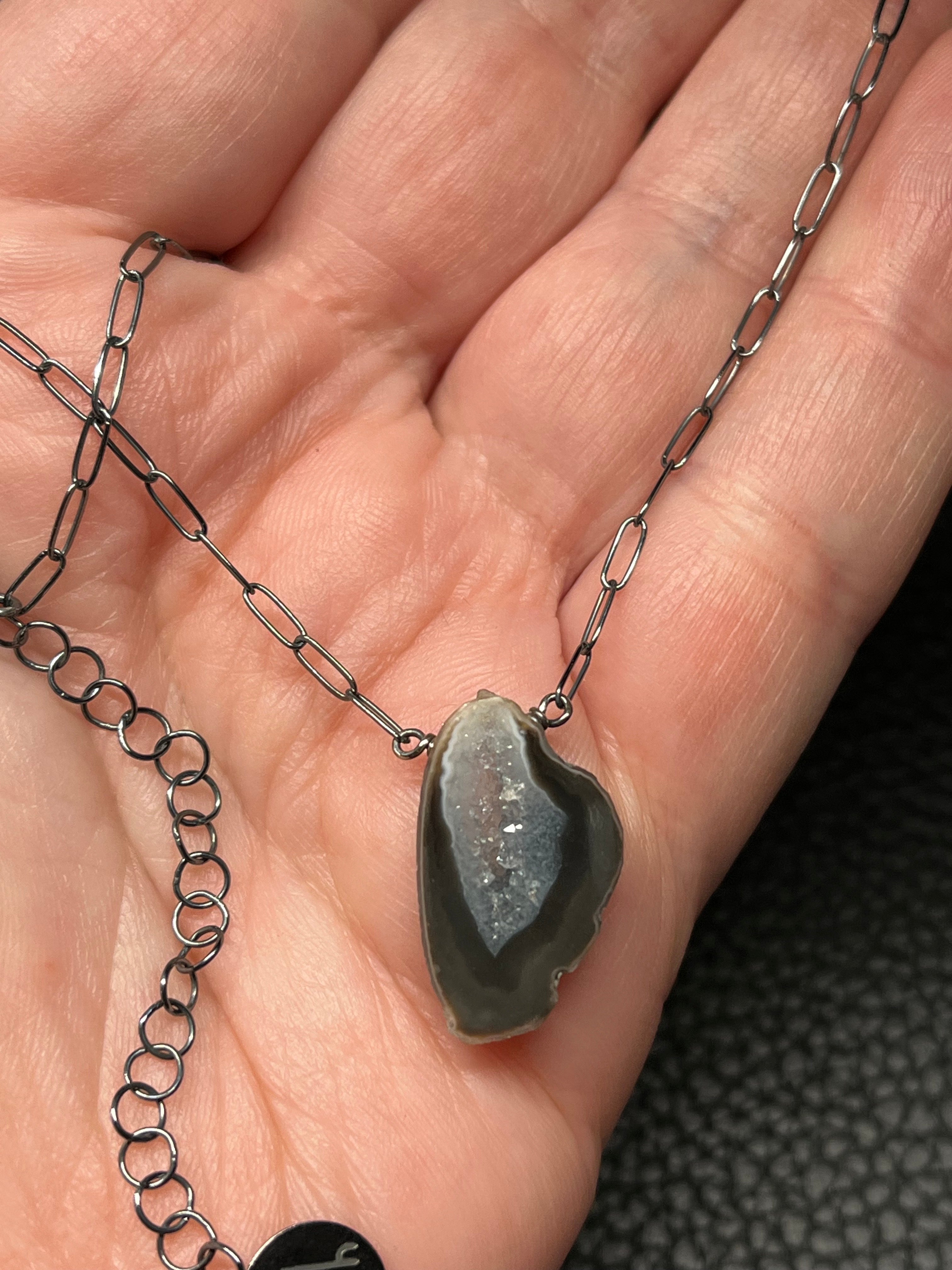•AEON• agate druzy + oxidized silver necklace (16"-18")