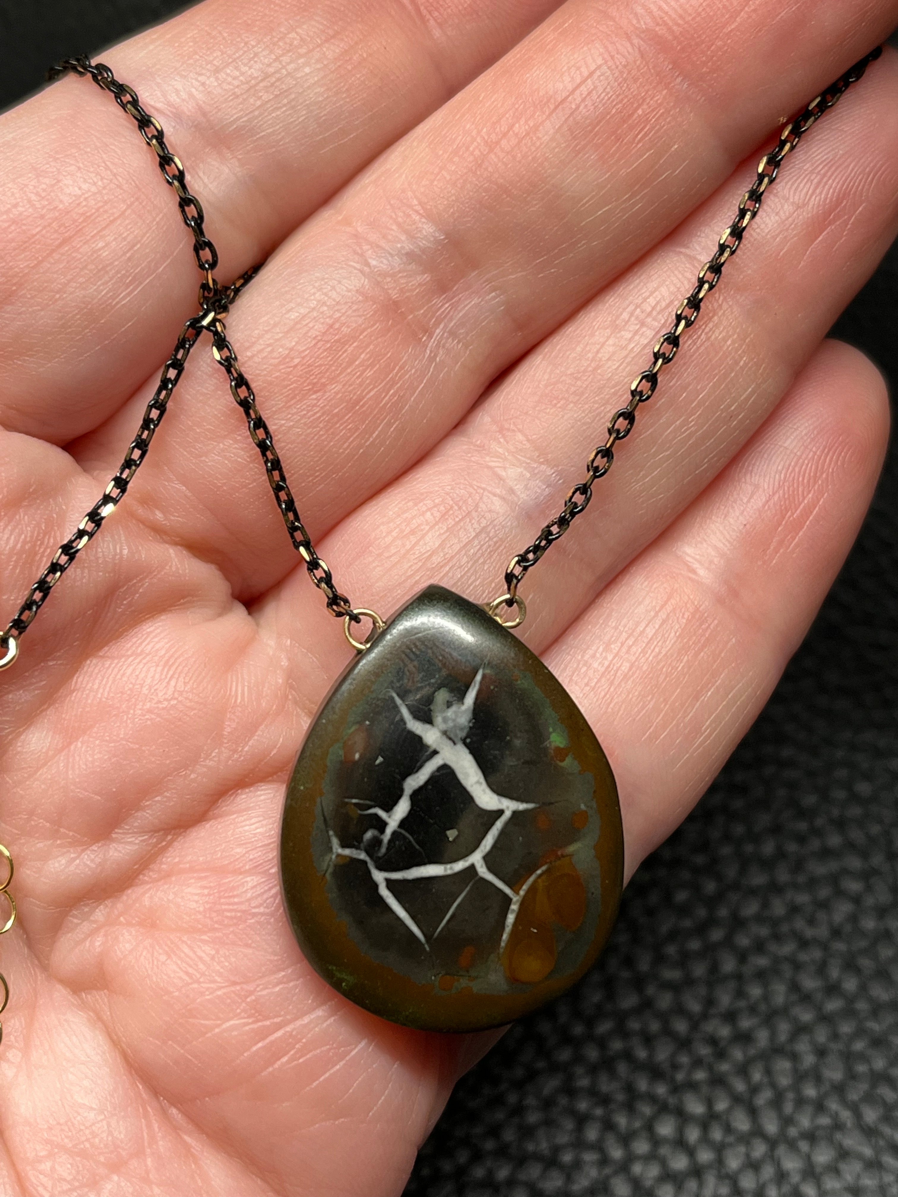 •AEON• septarian nodule + brass necklace (16"-18")