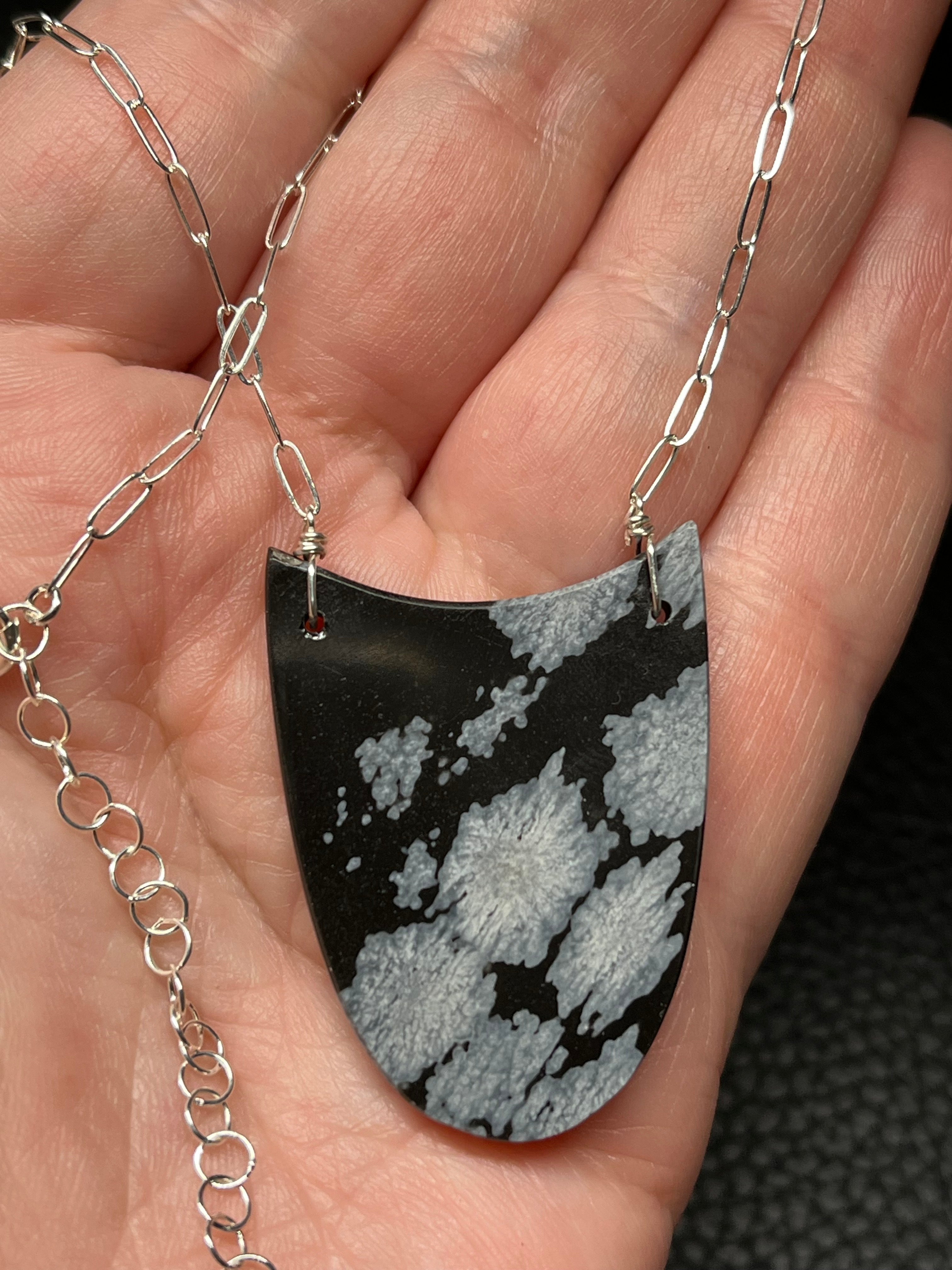 •AEON• snowflake obsidian + silver necklace (18"-20")