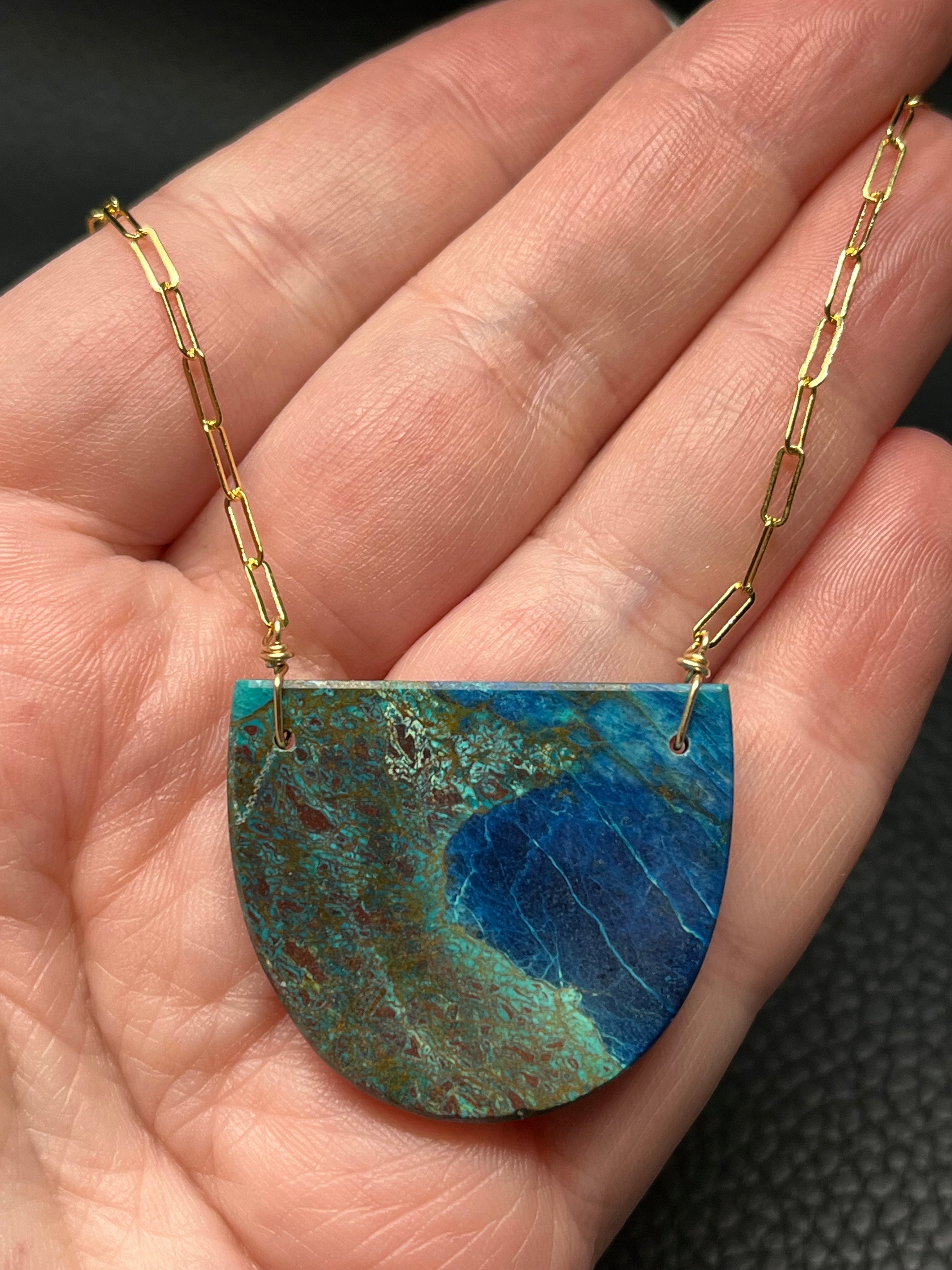 •AEON• azurite chrysocolla + gold necklace (16"-18")