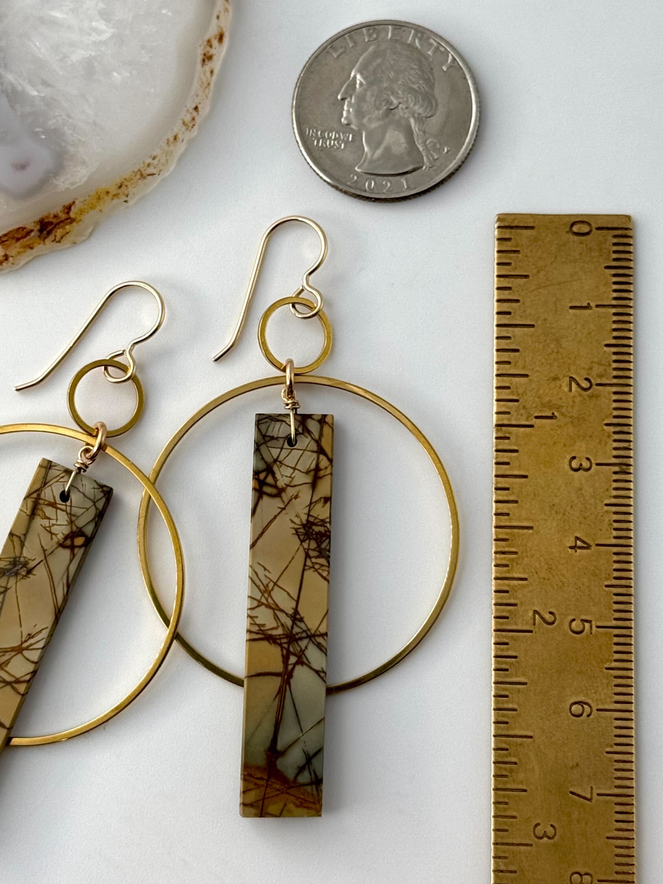 •EQUA-ORBIT• red creek jasper + gold dangle earrings