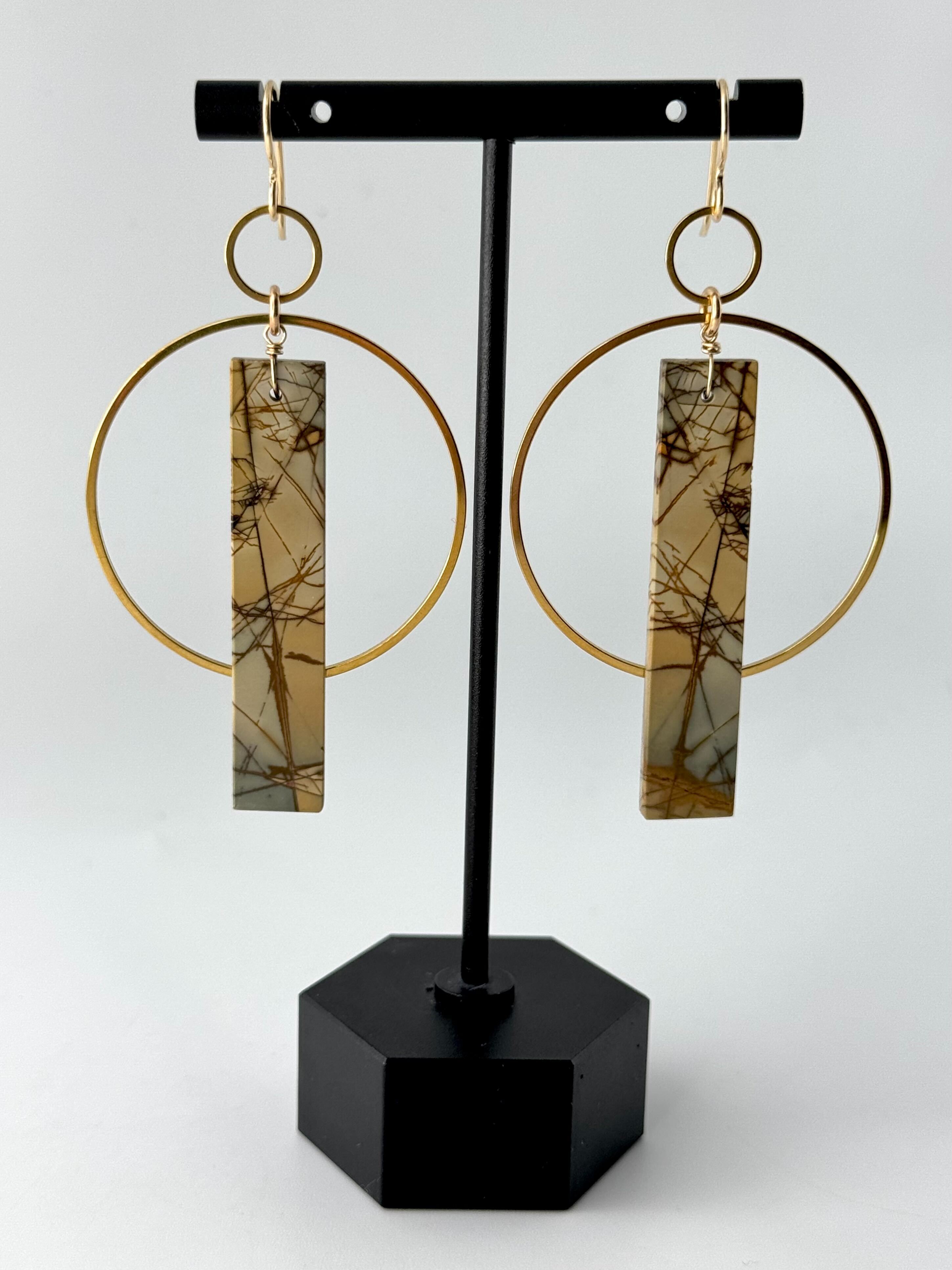 •EQUA-ORBIT• red creek jasper + gold dangle earrings