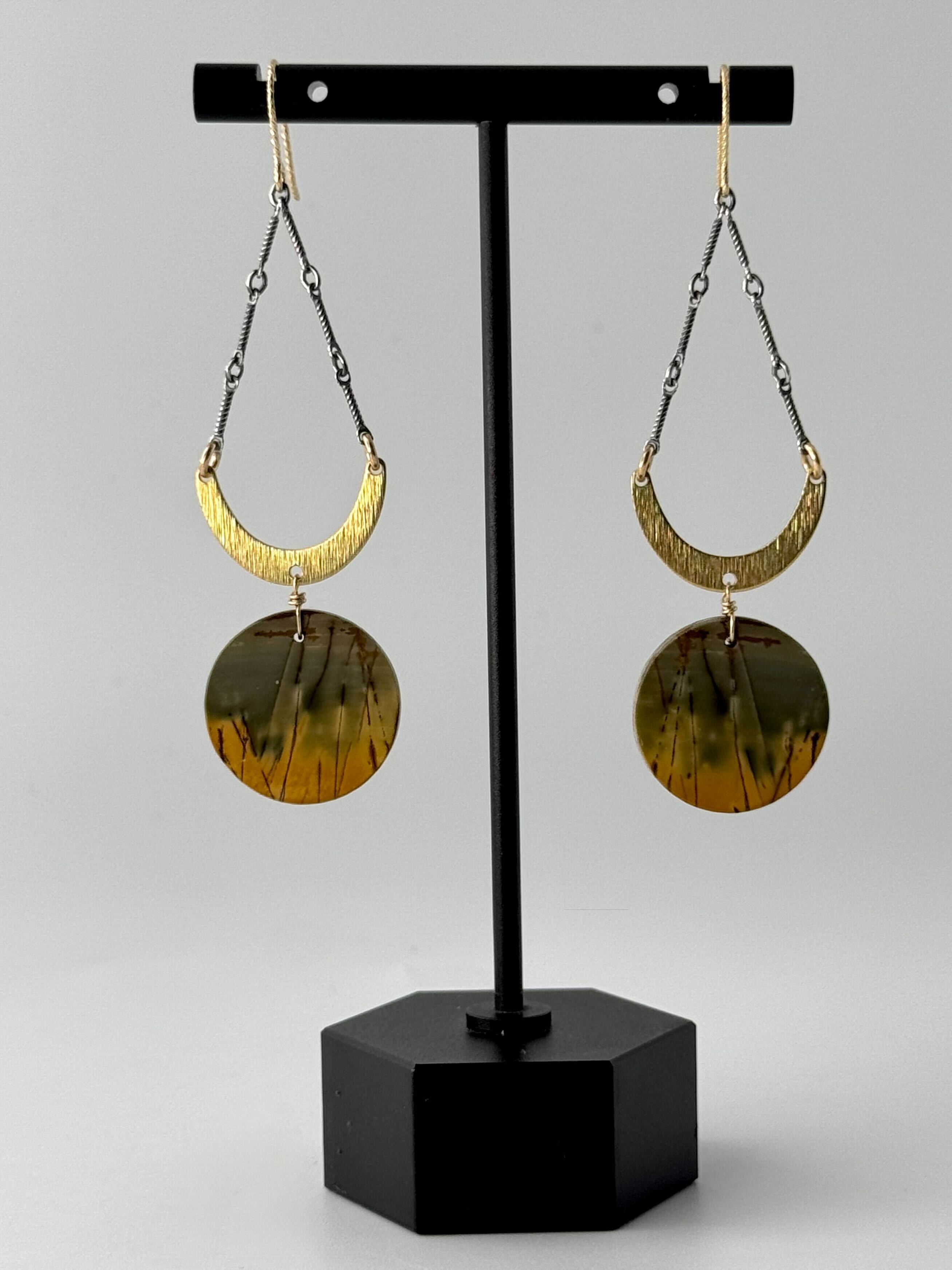 •MOON SWING• red creek jasper + mixed metal dangle earrings
