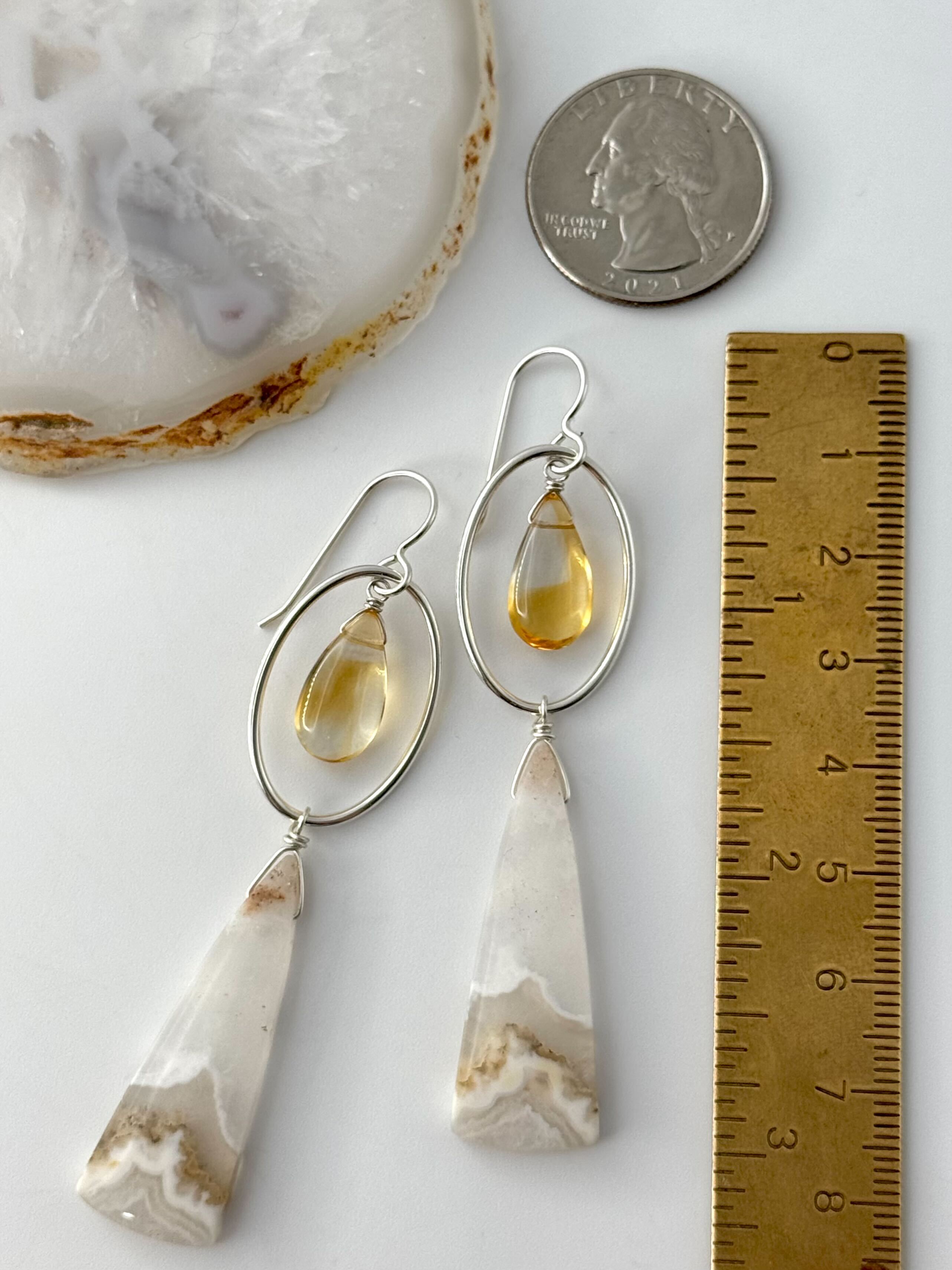 •LUNA• ghost agate + citrine silver dangle earrings