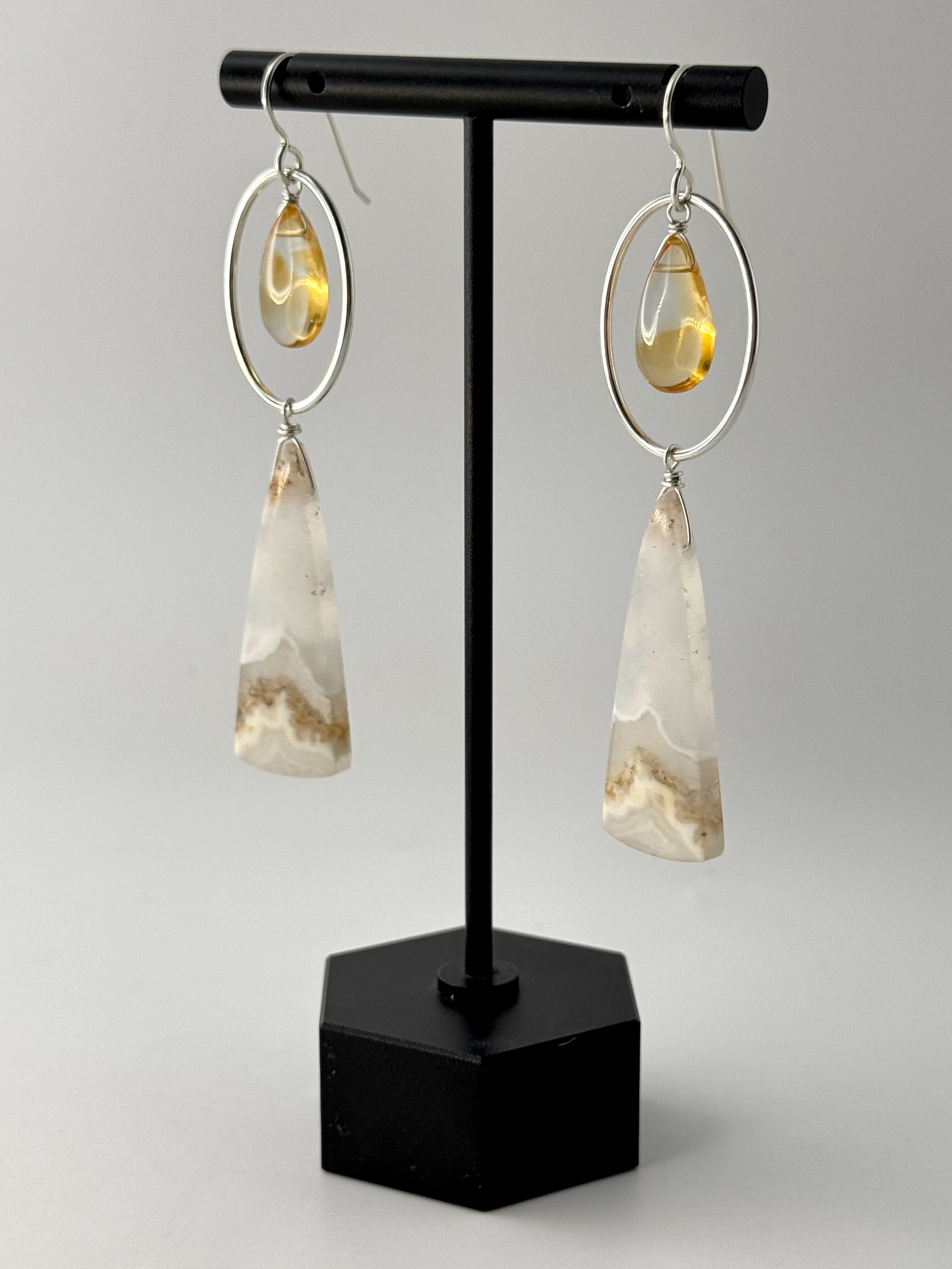 •LUNA• ghost agate + citrine silver dangle earrings