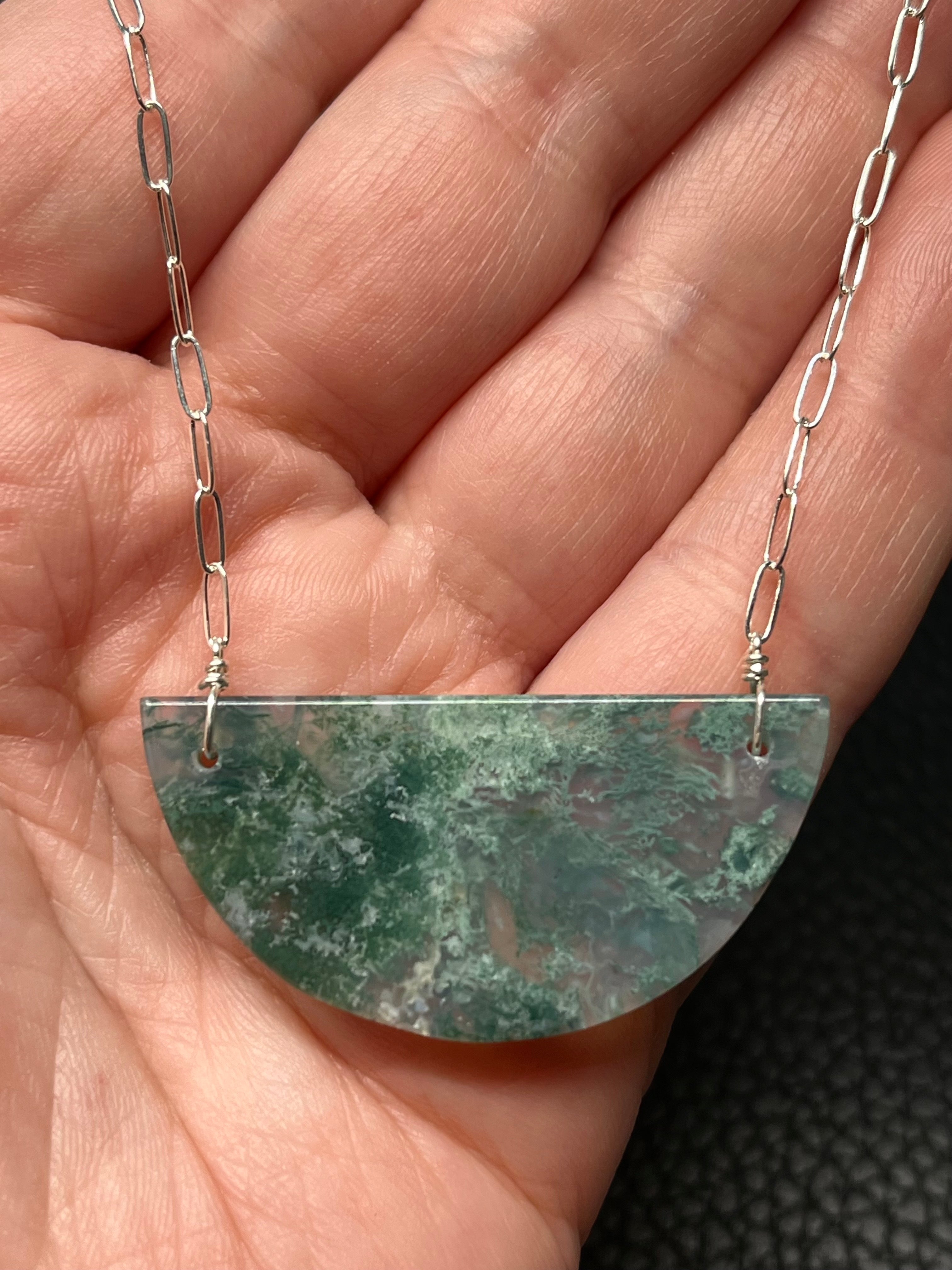 •AEON• moss agate + silver necklace (16"-18")