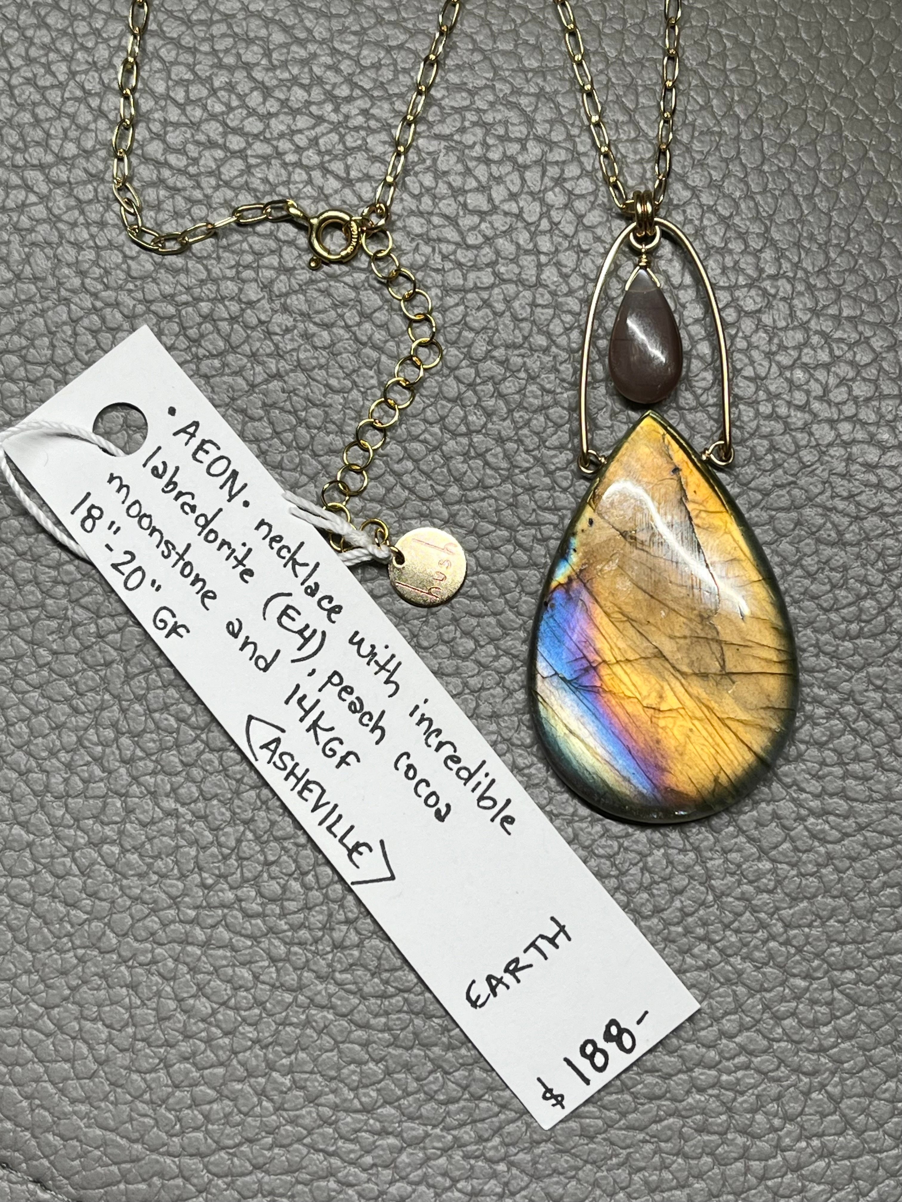 •AEON• labradorite + peach cocoa moonstone + gold necklace (18"-20")