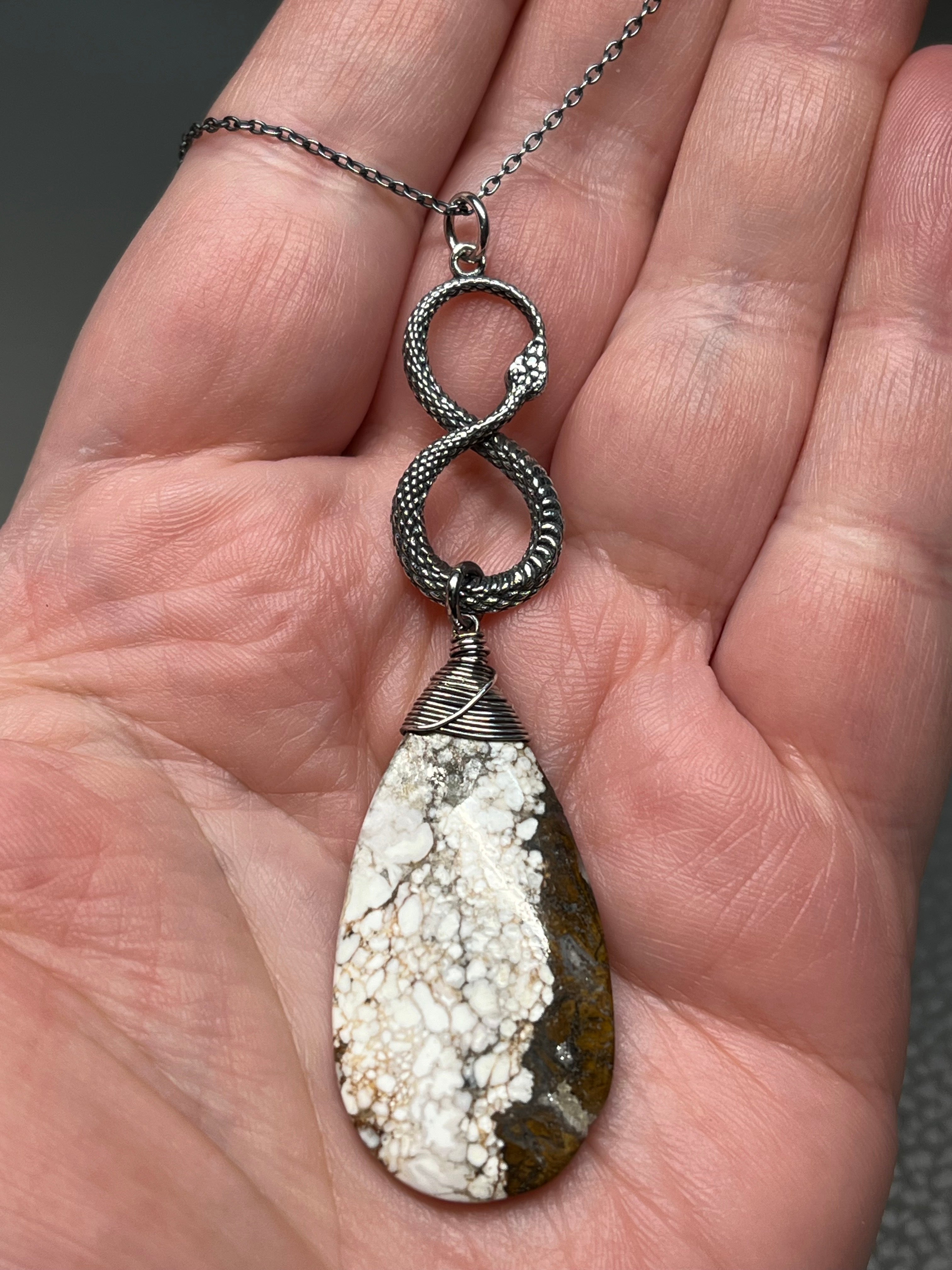 •SUEÑO• wild horse jasper + infinity snake + silver necklace (18"-20")