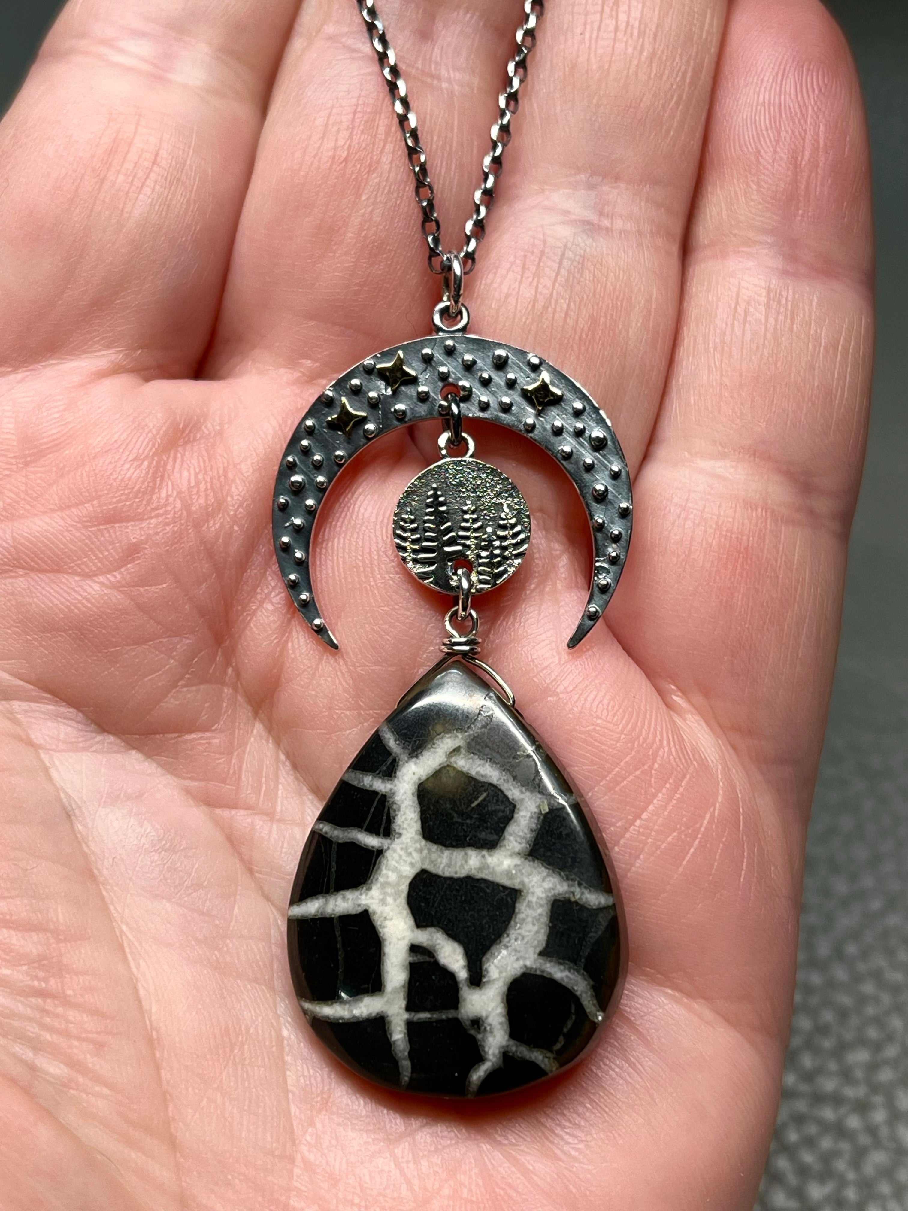 •COVE• septarian nodule + cosmic cove moon + mixed metal necklace (18"-20")