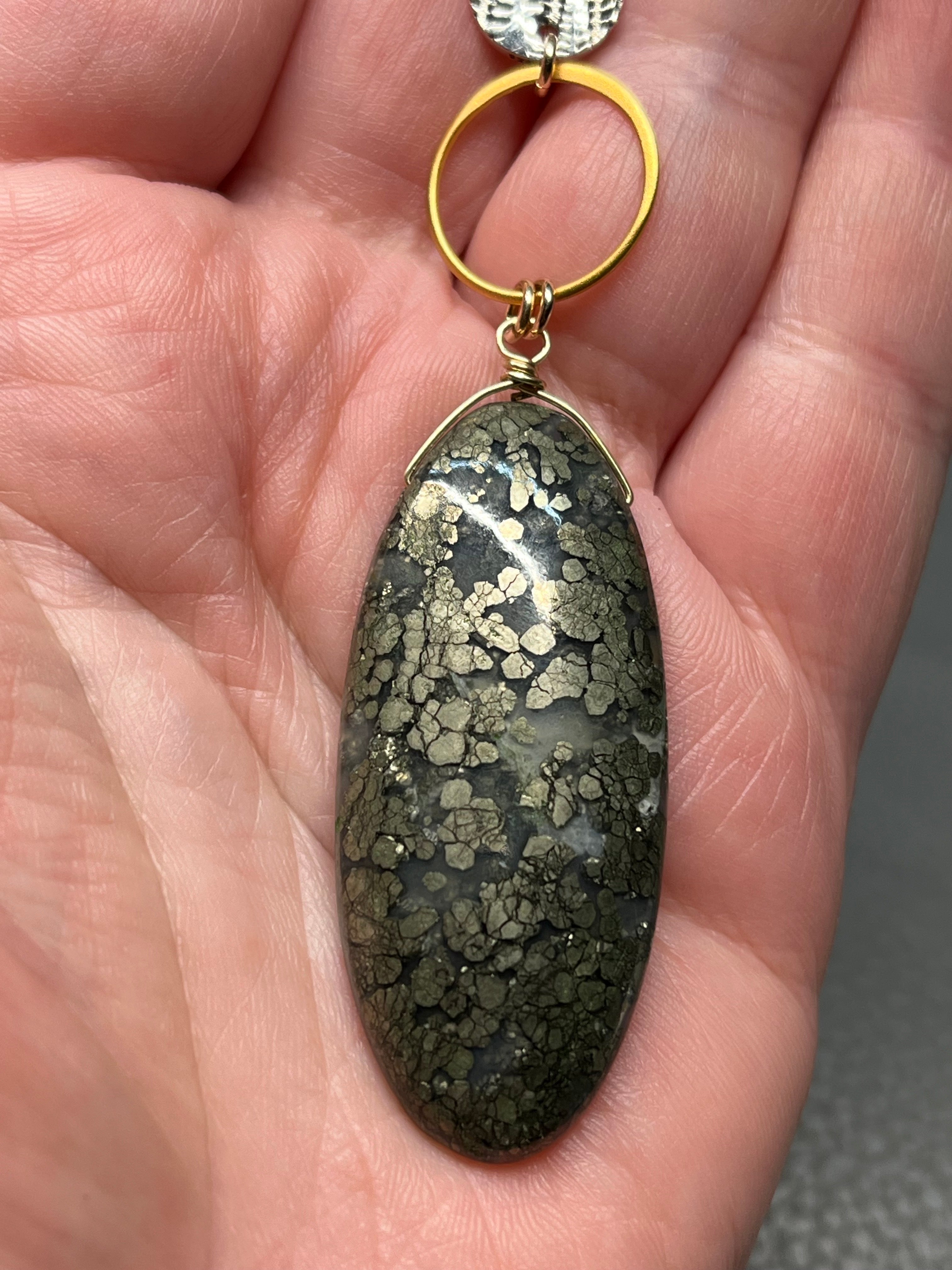 •COVE• chalcopyrite + cosmic cove eclipse + mixed metal necklace (28"-30")