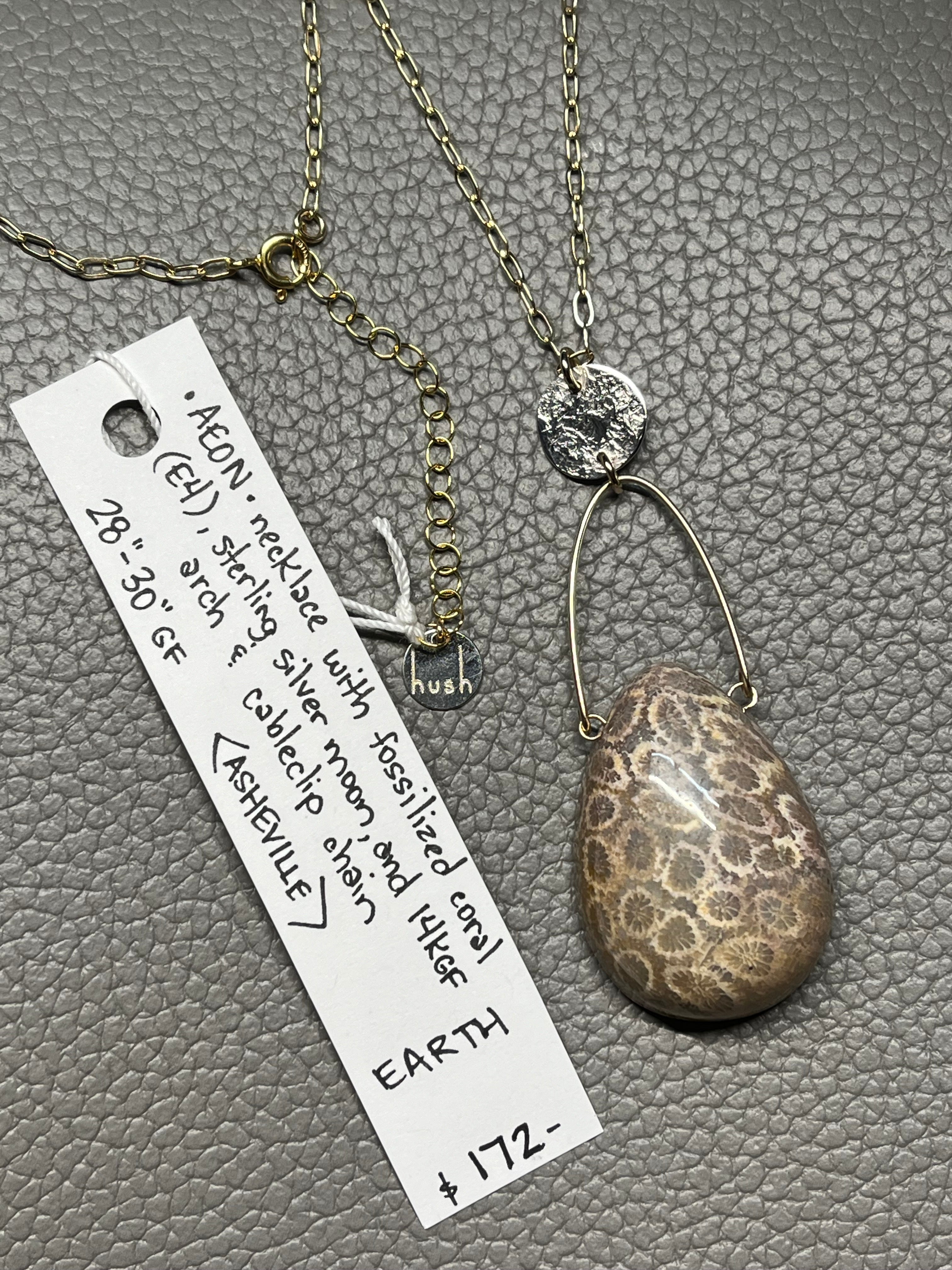 •AEON• fossilized coral + moon arch + mixed metal necklace (28"-30")