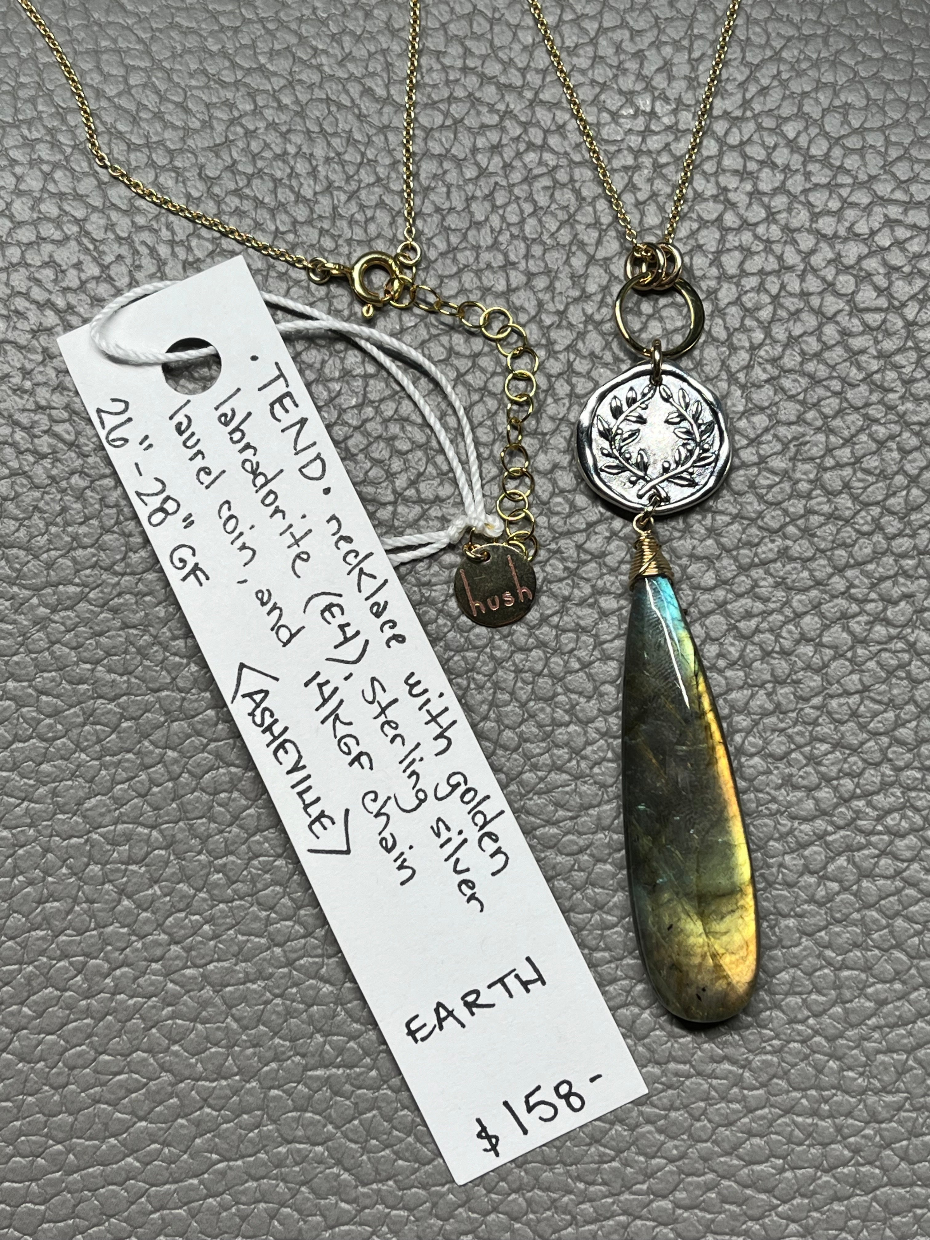 •TEND• labradorite + laurel coin + mixed metal necklace (26"-28")