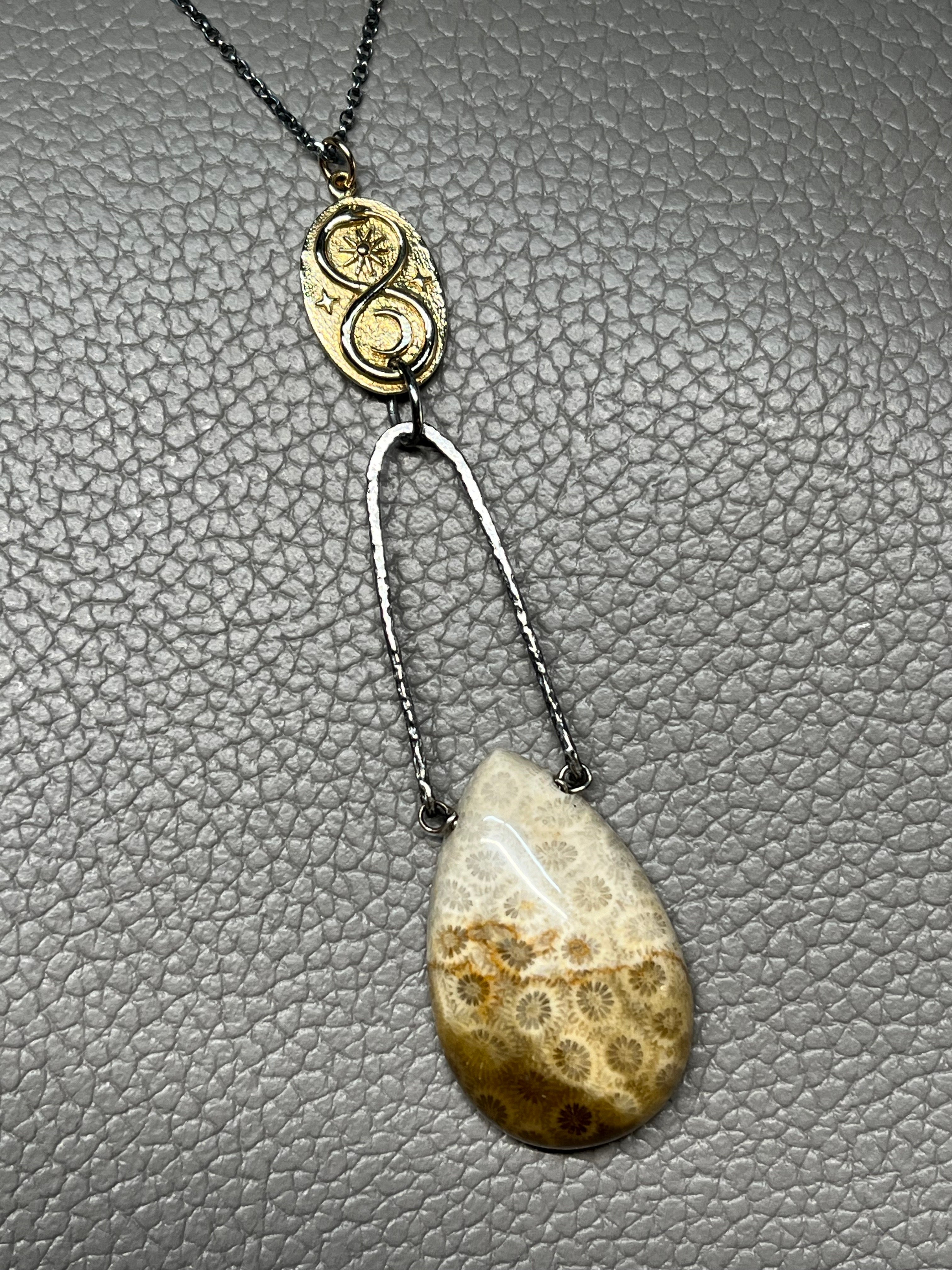 •SUEÑO• fossilized coral + infinity snake coin + mixed metal necklace (28"-30")