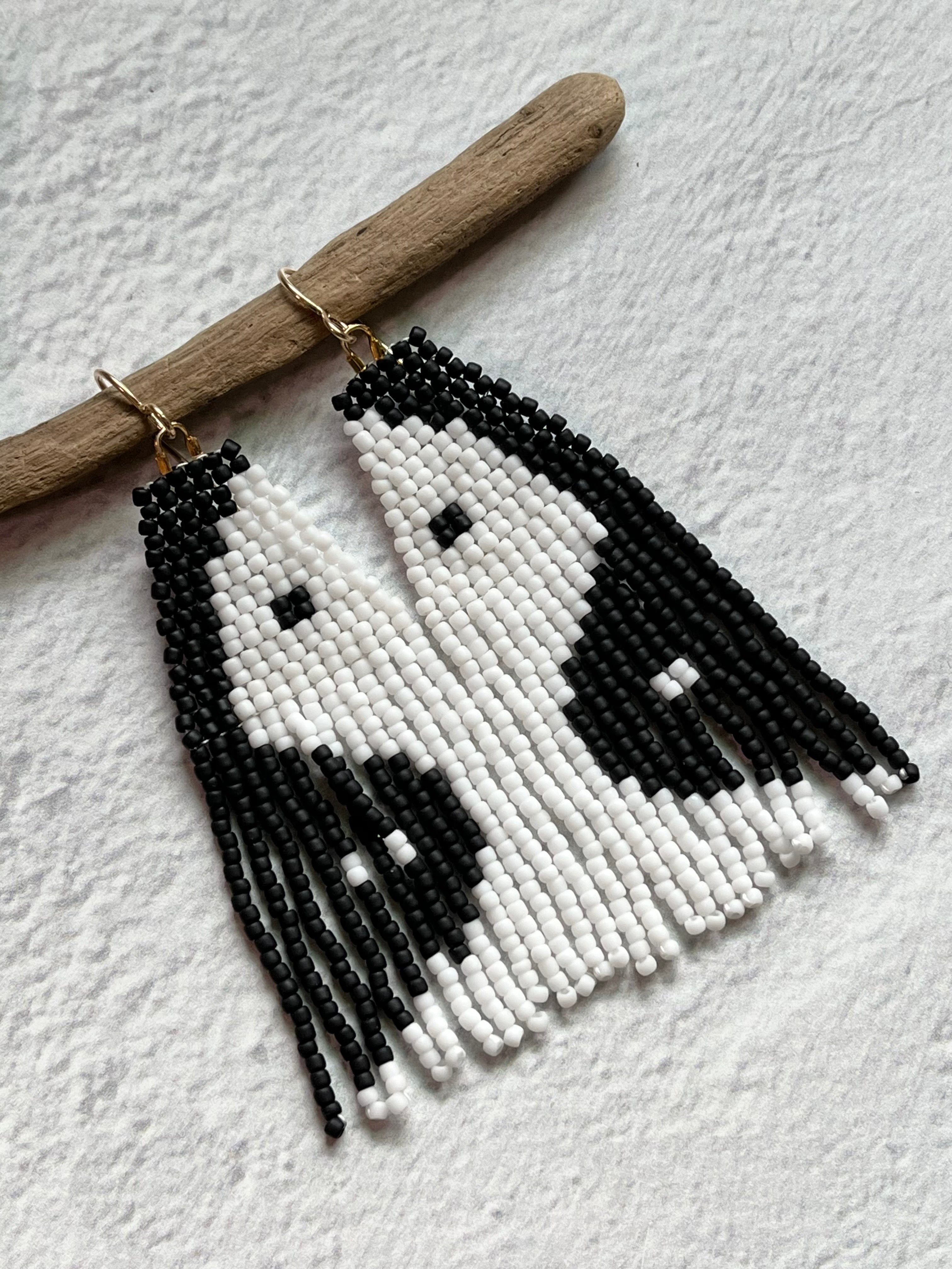 • YIN YANG • beaded fringe dangle earrings