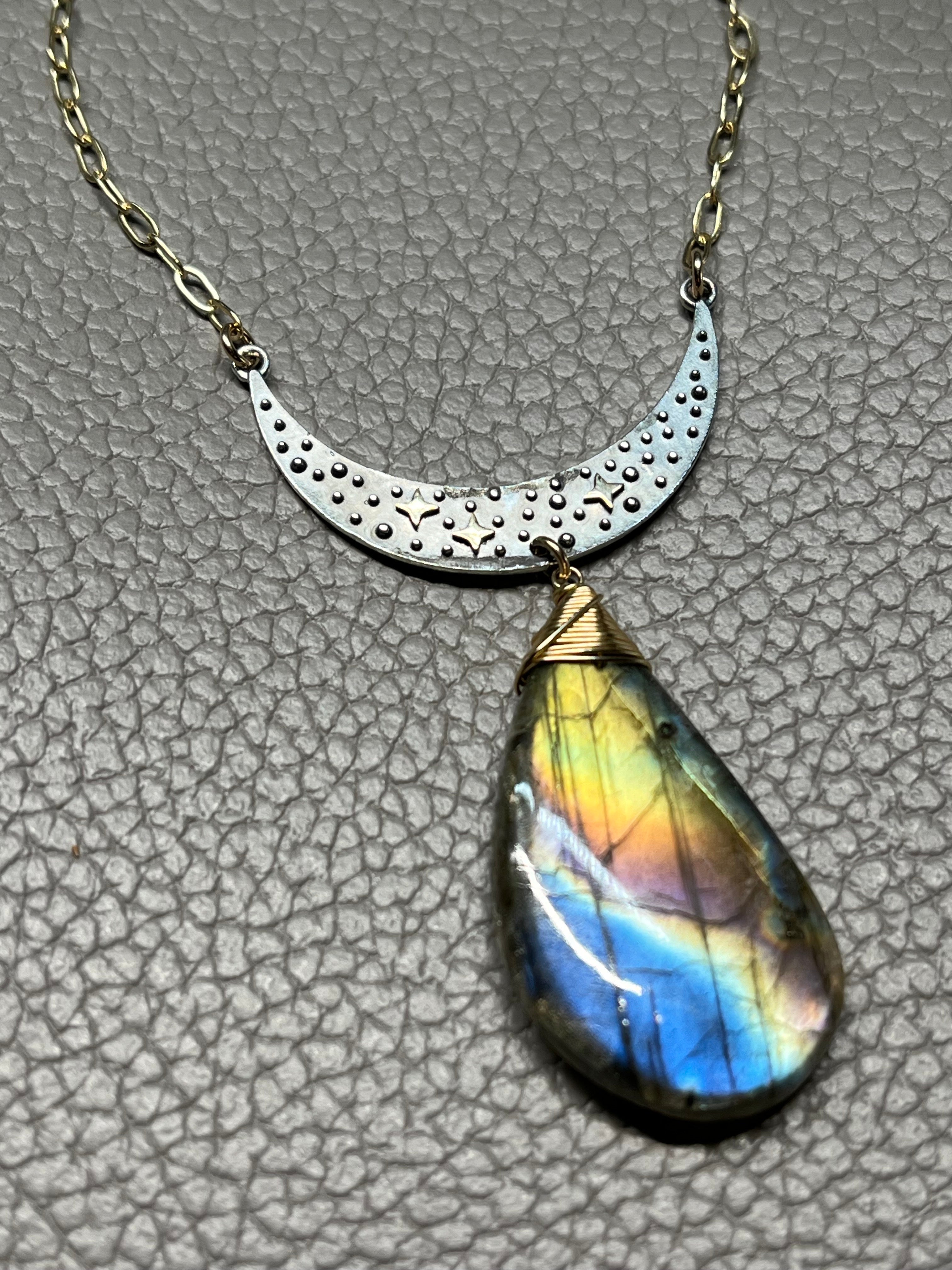 •NYX• labradorite + cosmic moon + mixed metal necklace (18"-20")