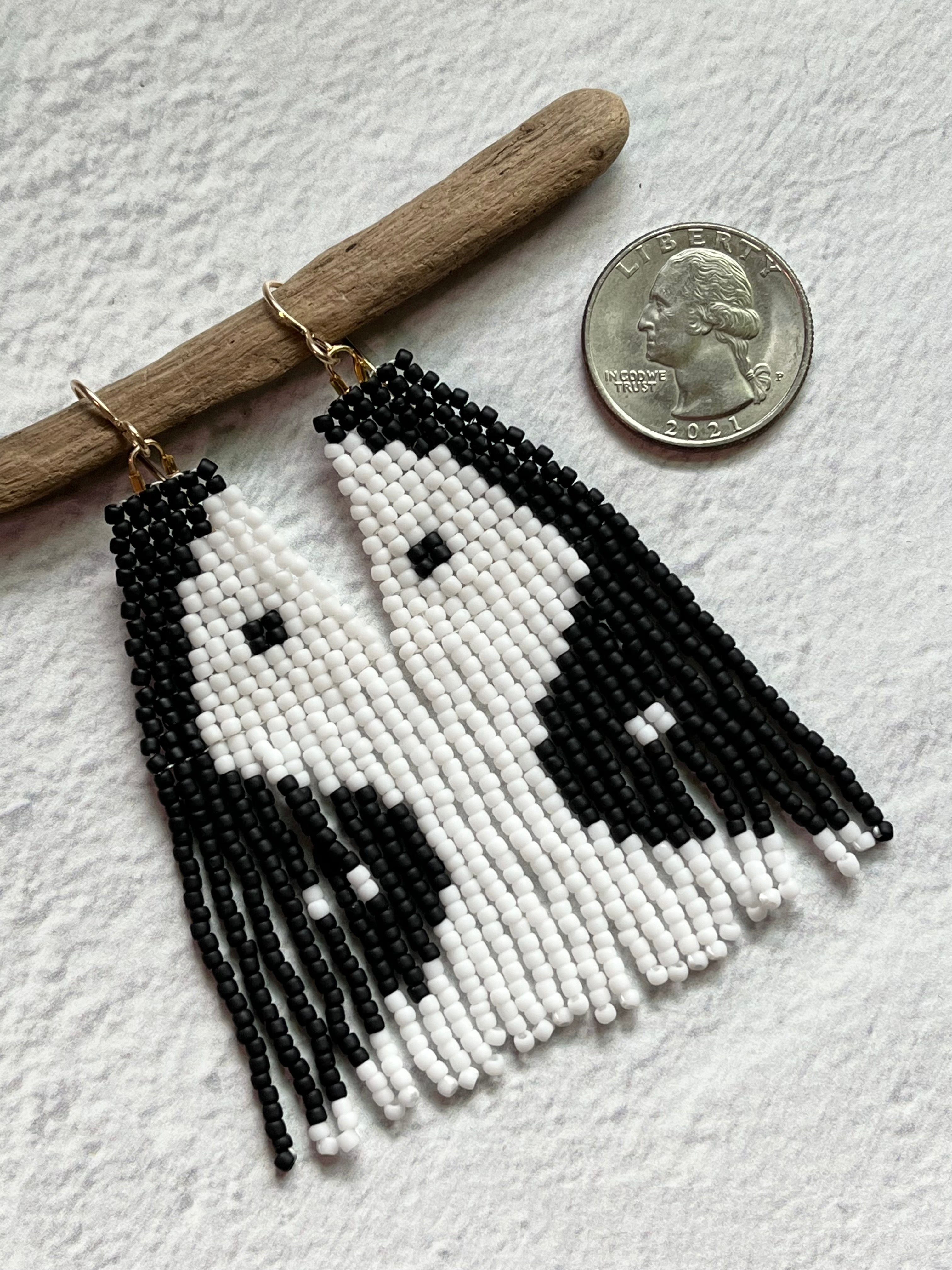 • YIN YANG • beaded fringe dangle earrings