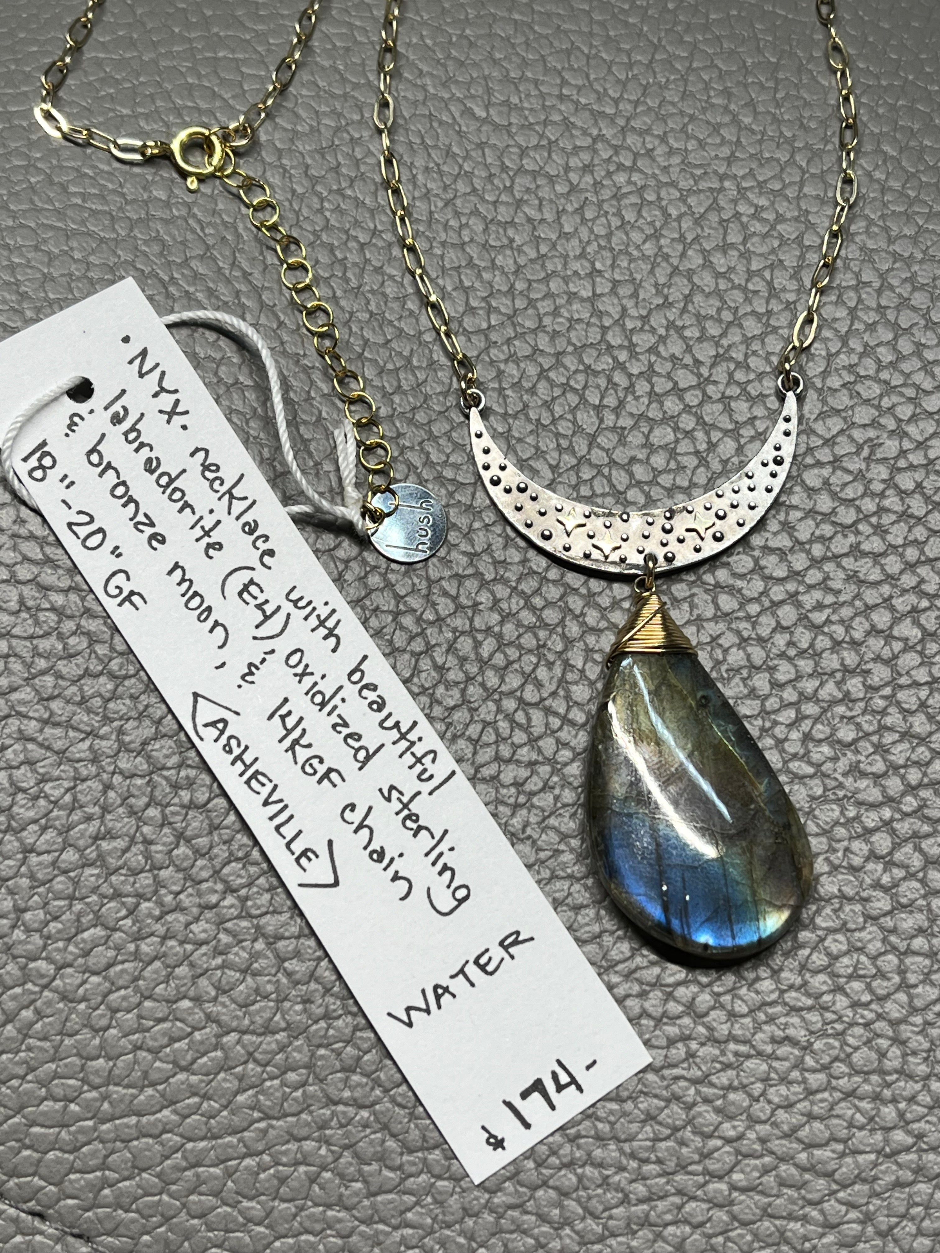 •NYX• labradorite + cosmic moon + mixed metal necklace (18"-20")