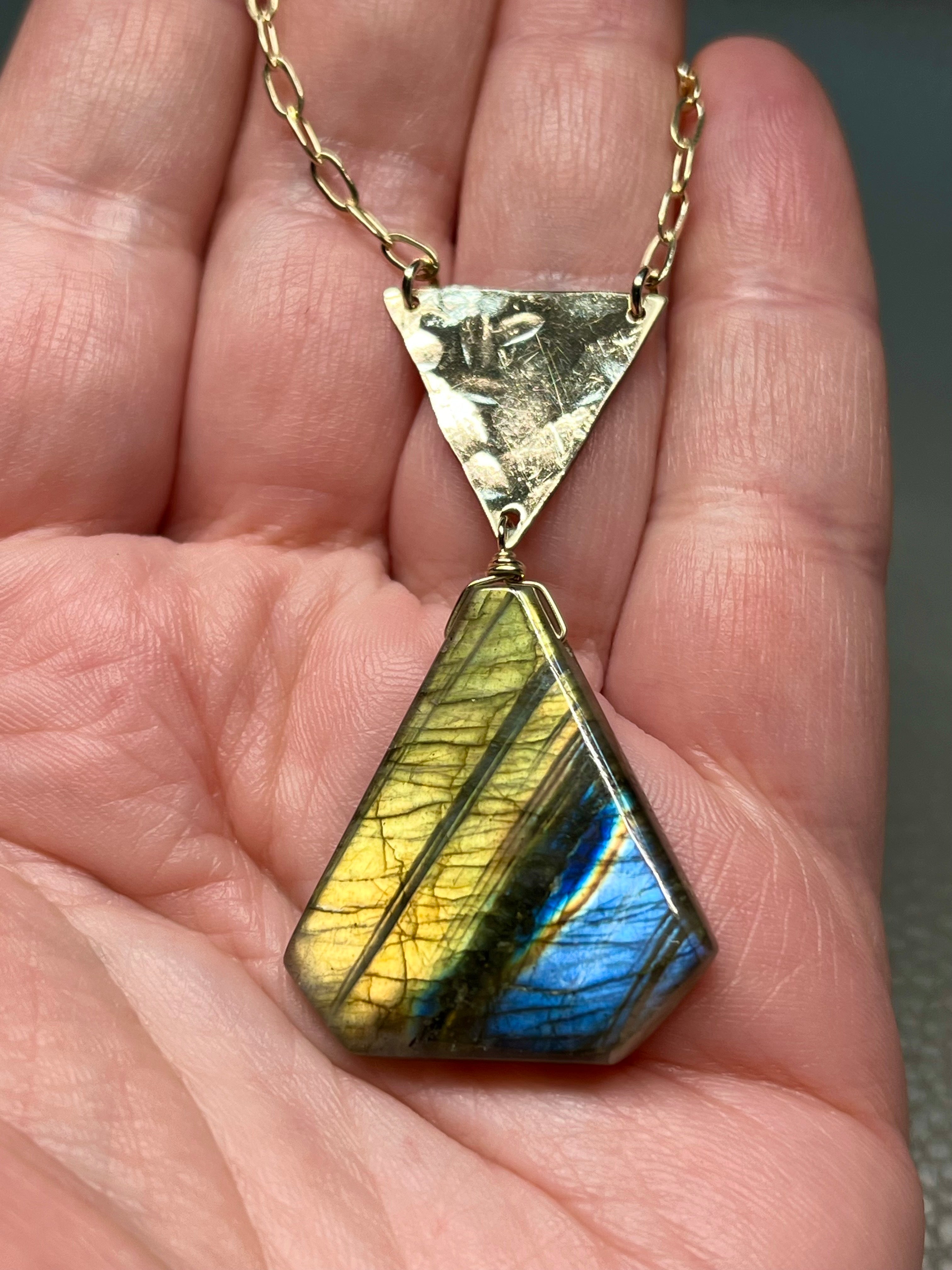 •AEON• labradorite + triangle + gold necklace (18"-20")