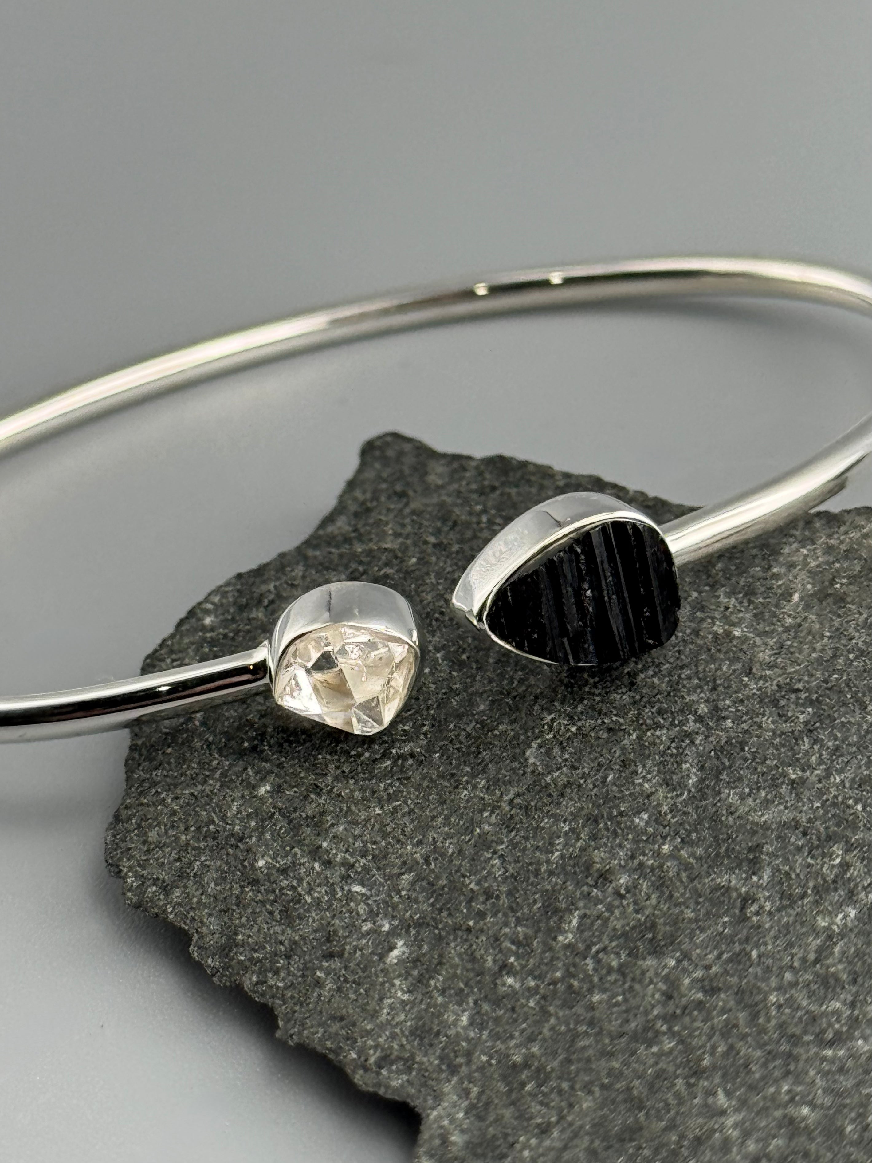 •RAIN OR SHINE• tourmaline + herkimer silver twist-on cuff bracelet