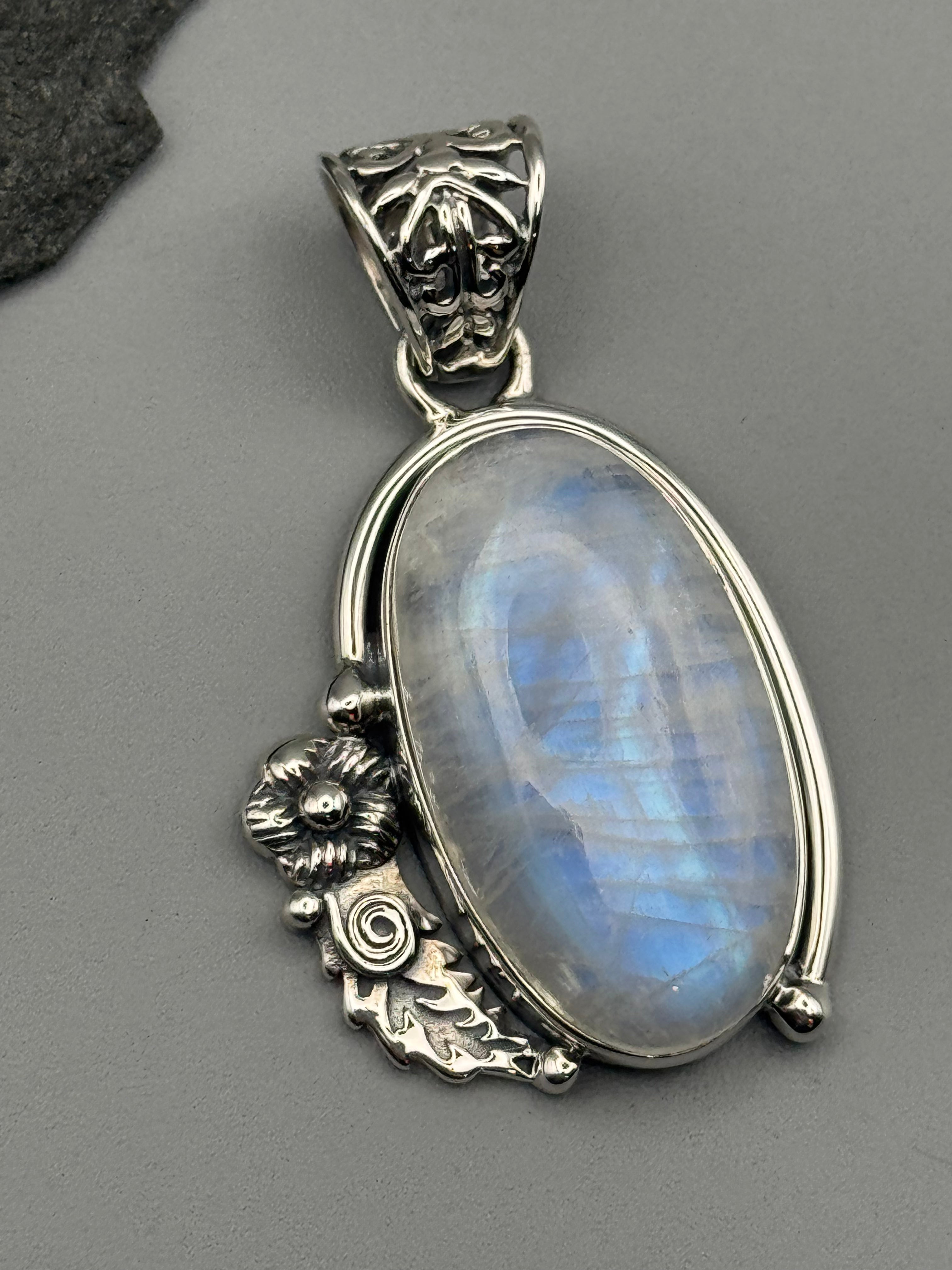 •RAINBOW MOONSTONE - SWEET STRENGTH• sterling silver pendant