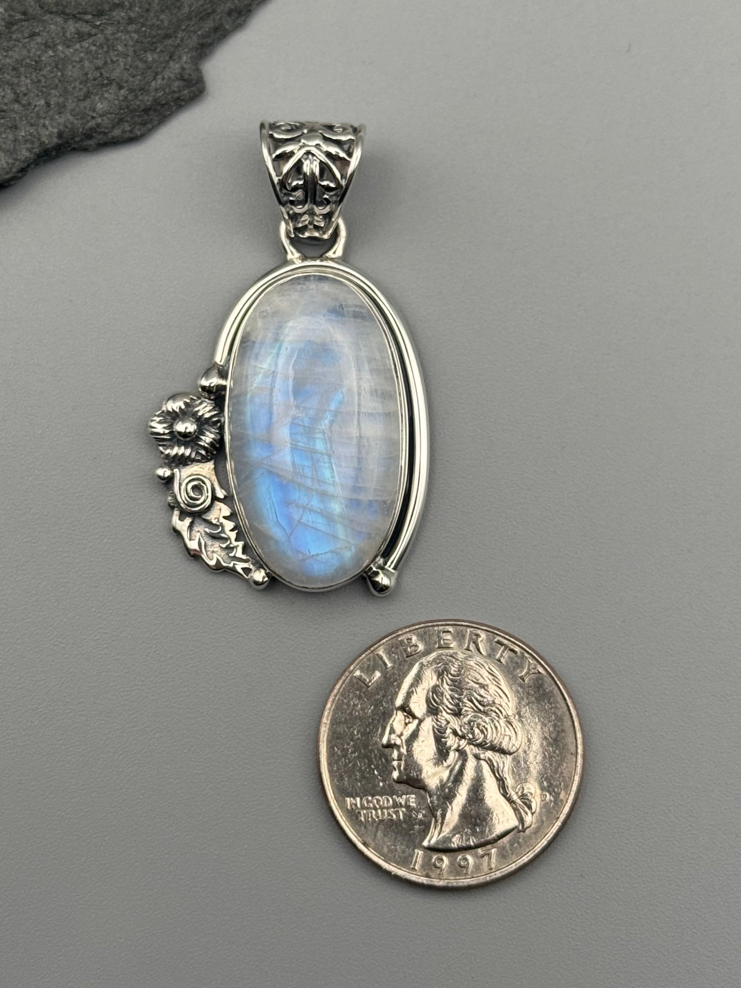 •RAINBOW MOONSTONE - SWEET STRENGTH• sterling silver pendant