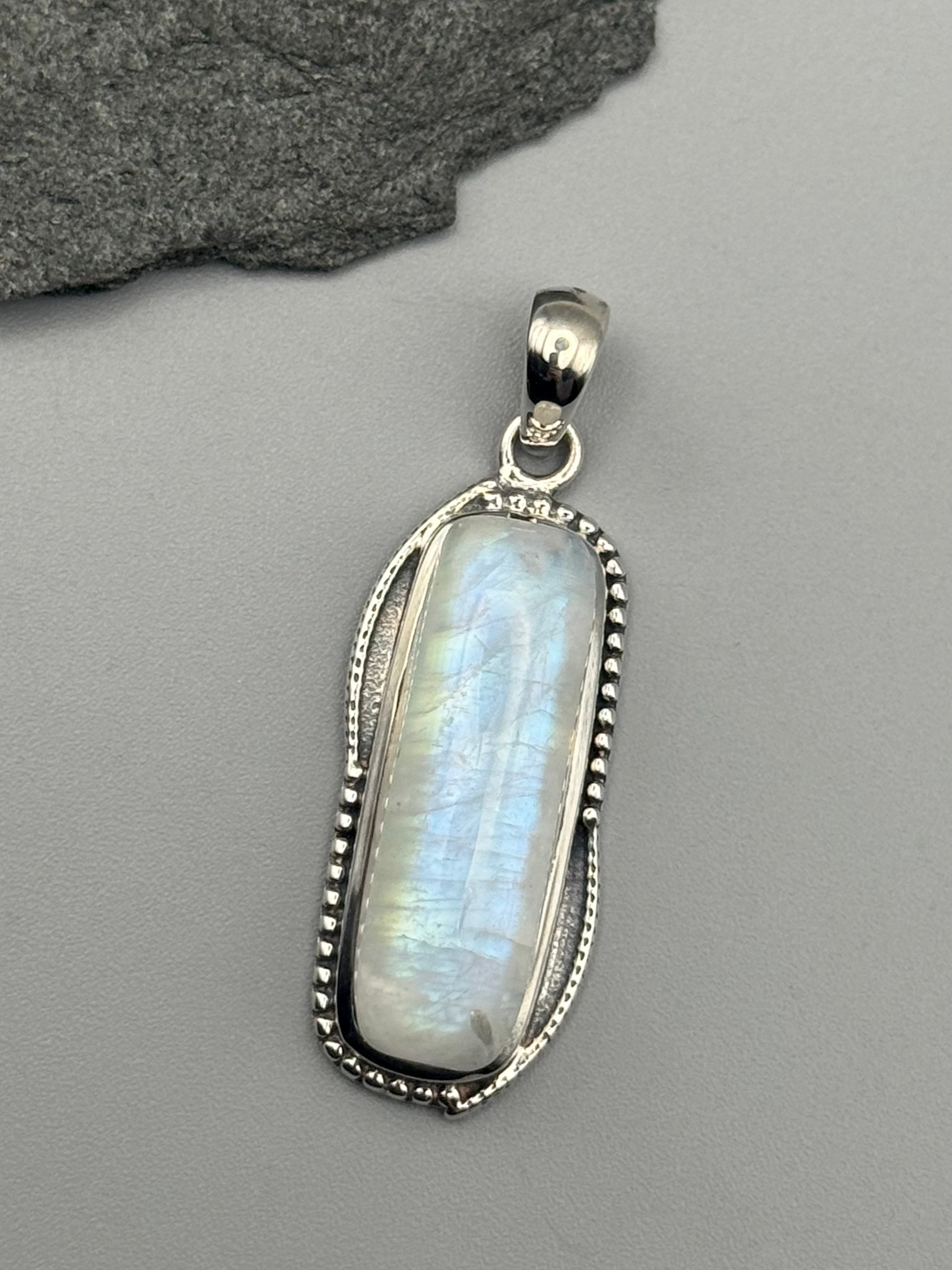 •RAINBOW MOONSTONE - DOT TOWER• sterling silver pendant