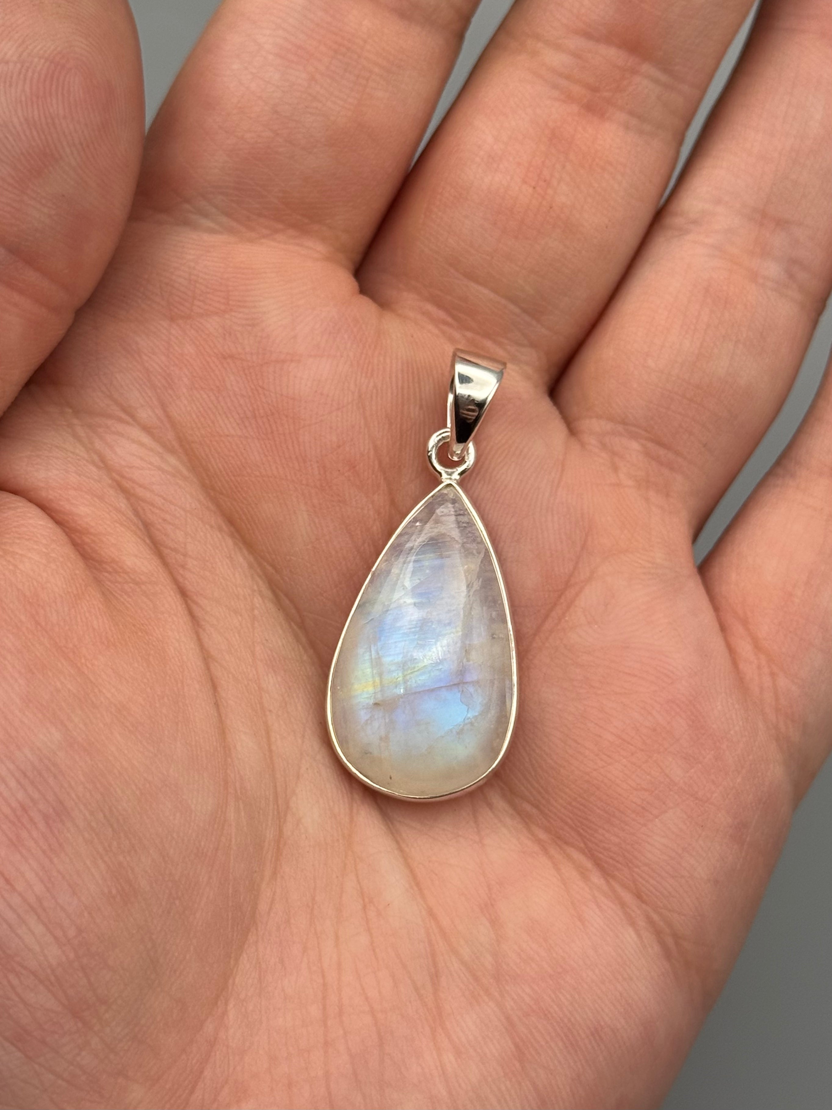 •RAINBOW MOONSTONE - SMALL TEAR• sterling silver pendant