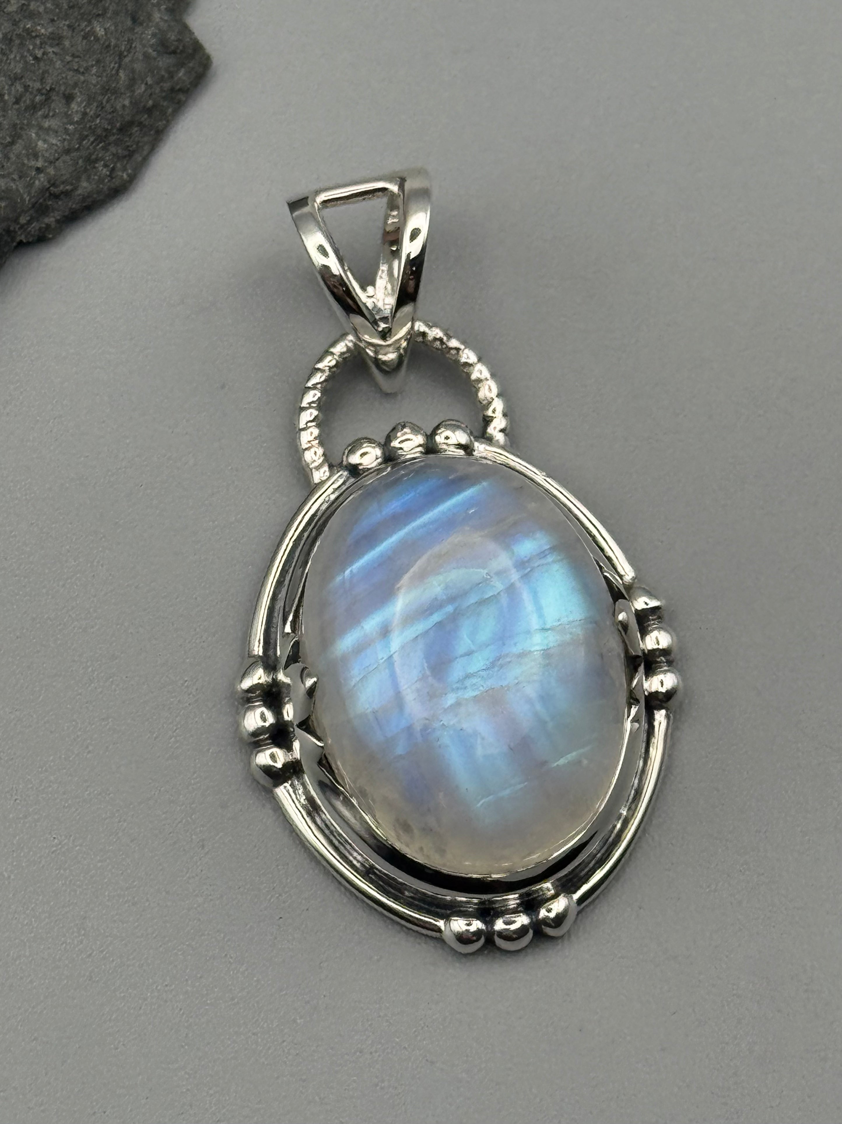 •RAINBOW MOONSTONE - CUPOLA• sterling silver pendant