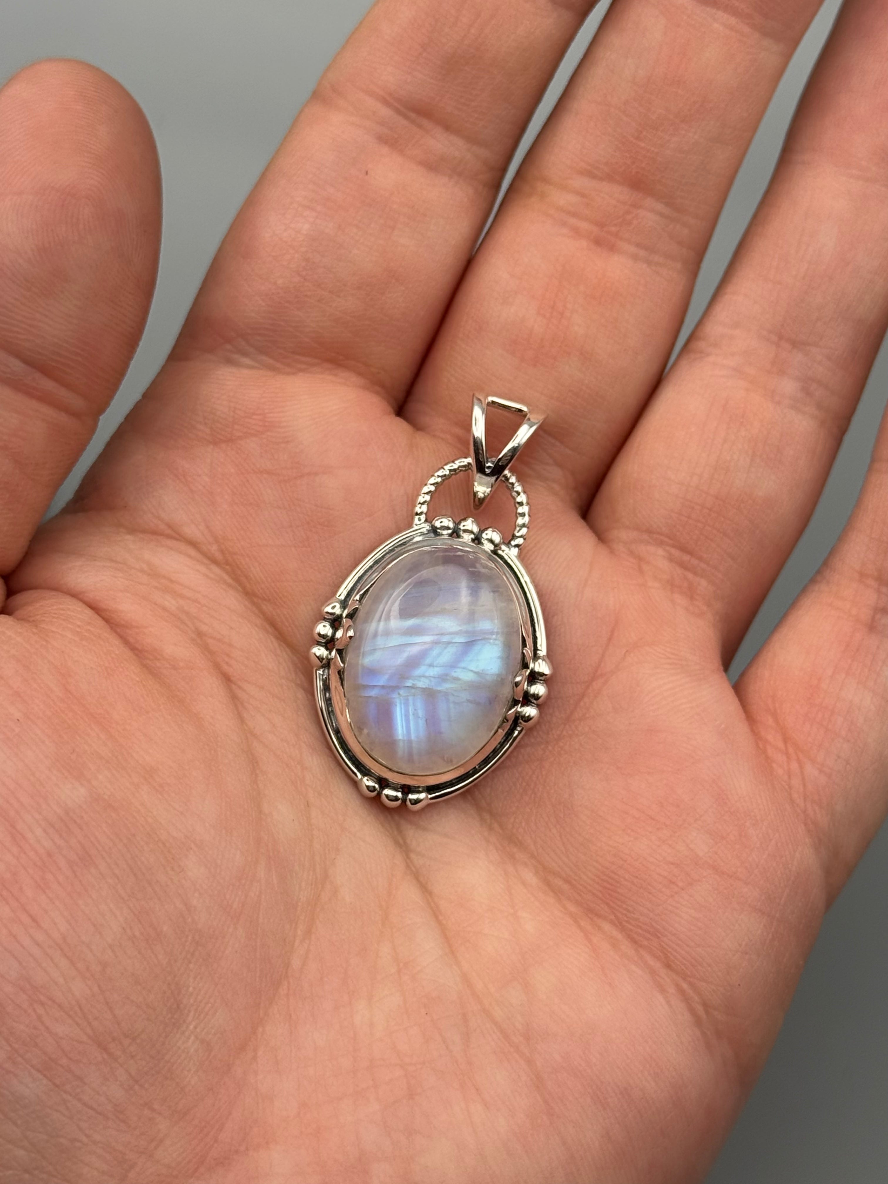 •RAINBOW MOONSTONE - CUPOLA• sterling silver pendant