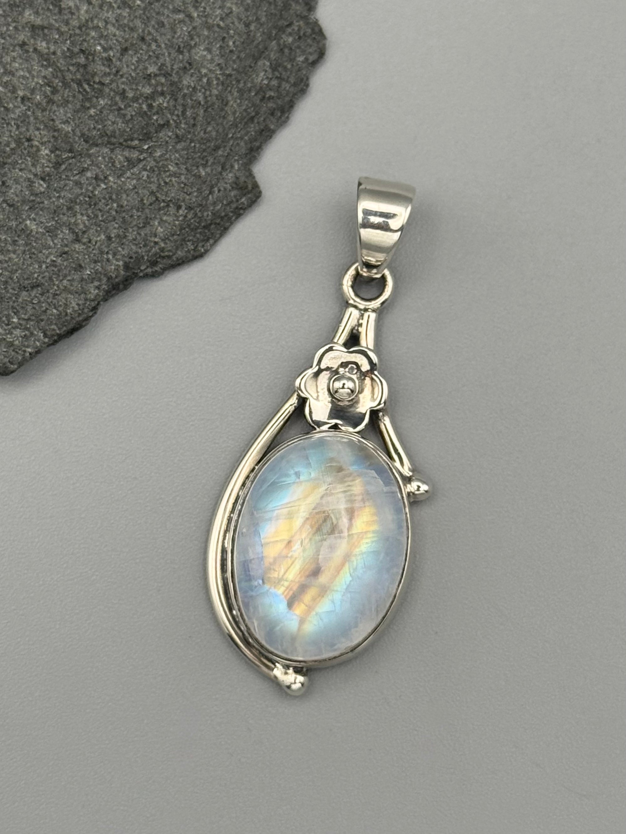 •RAINBOW MOONSTONE - SWEET STRENGTH• sterling silver pendant