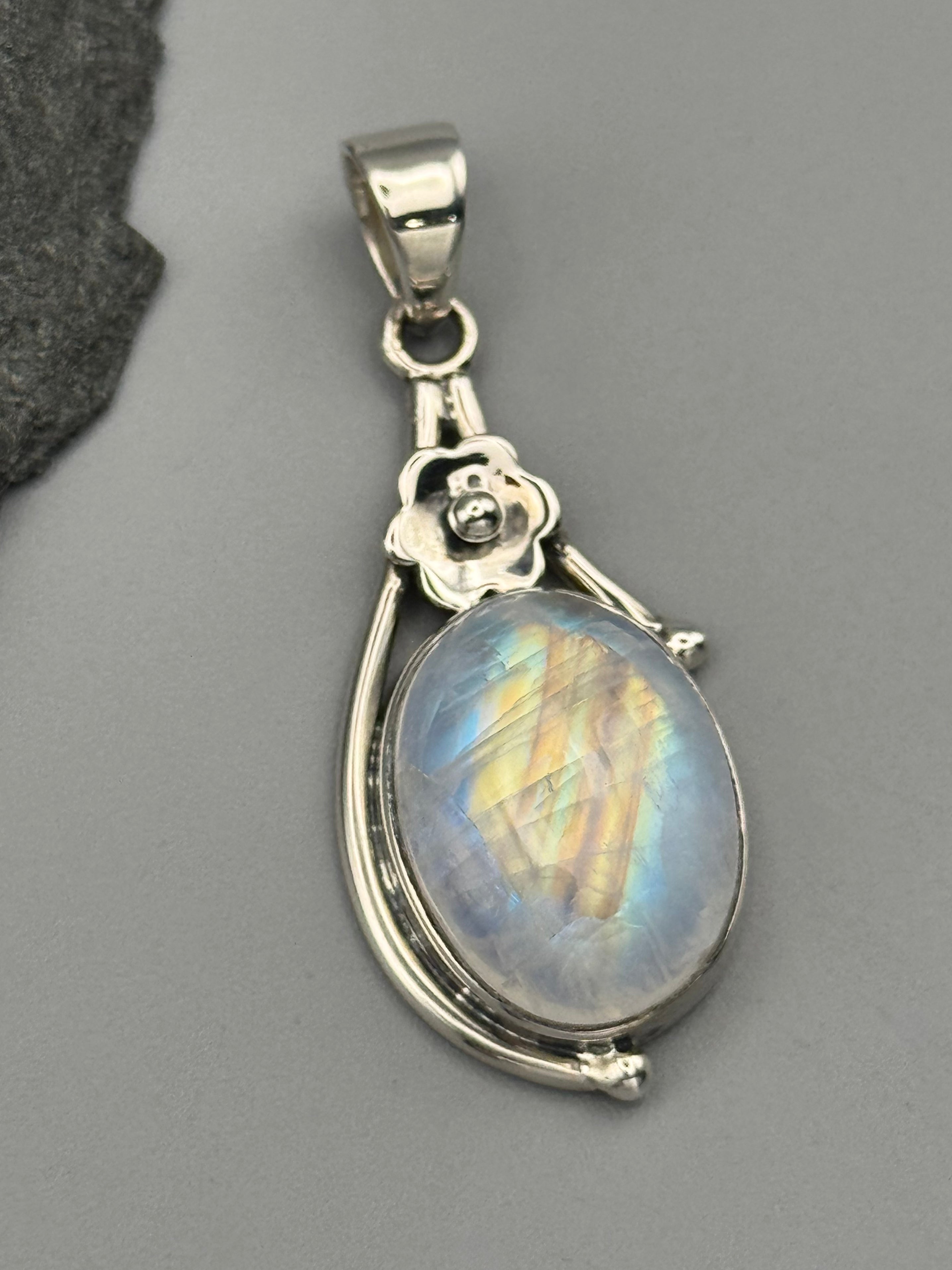 •RAINBOW MOONSTONE - SWEET STRENGTH• sterling silver pendant