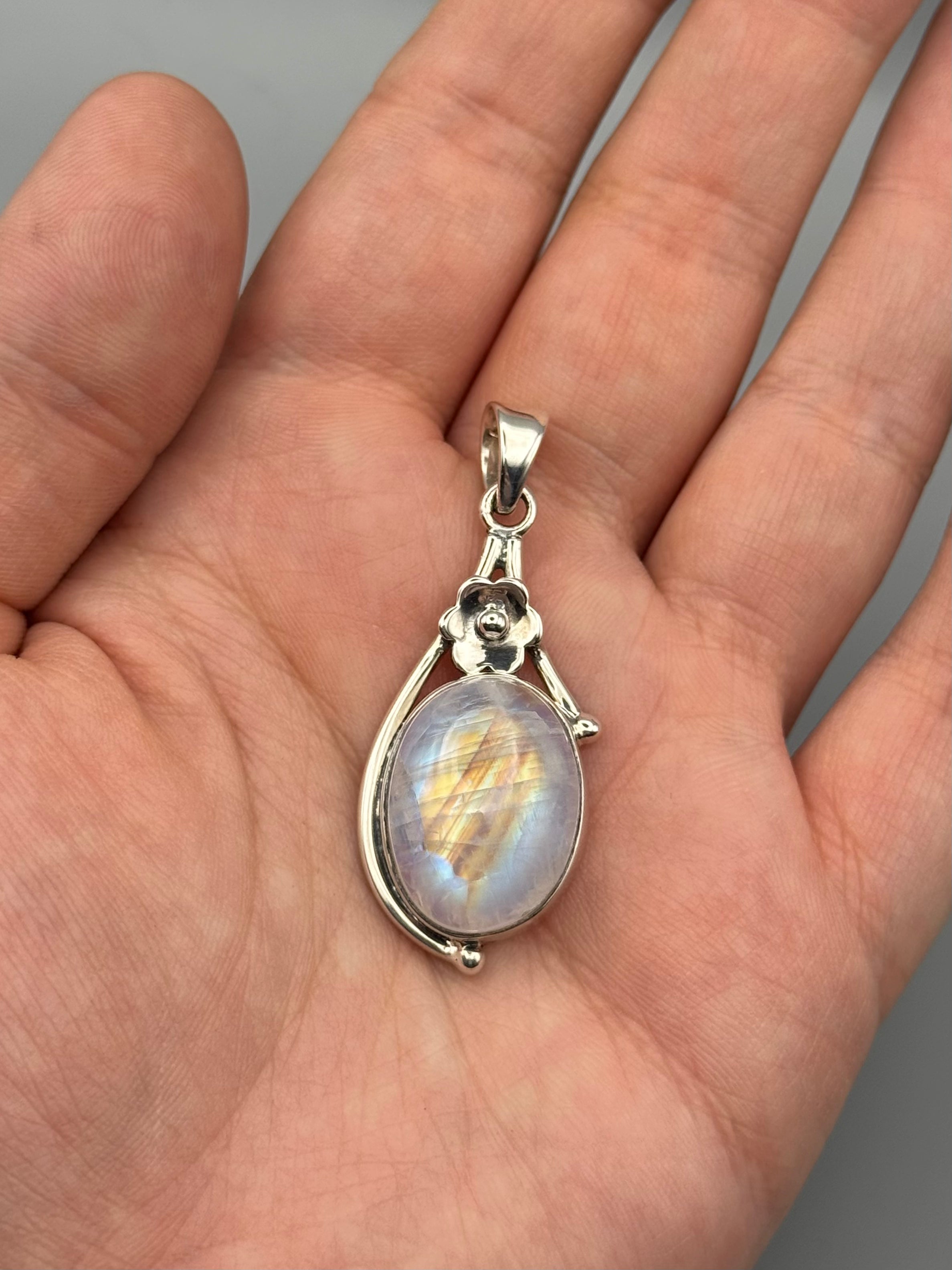 •RAINBOW MOONSTONE - SWEET STRENGTH• sterling silver pendant