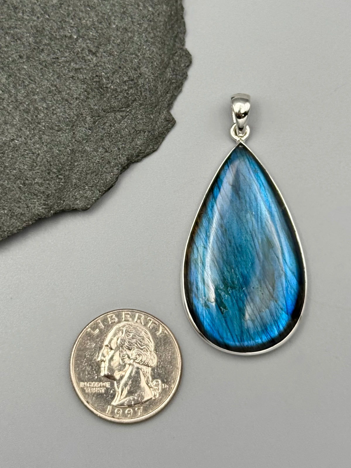 •LABRADORITE - LARGE TEAR 3• sterling silver pendant