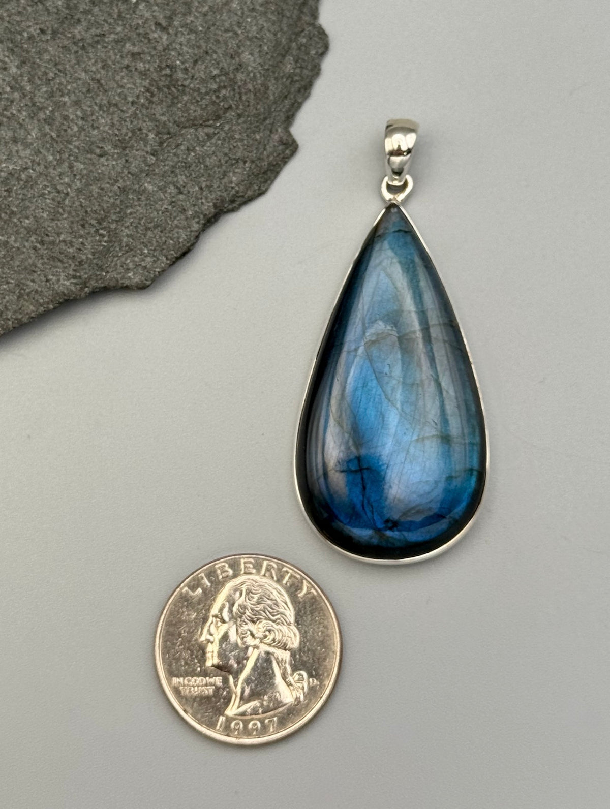 •LABRADORITE - LARGE TEAR 2• sterling silver pendant