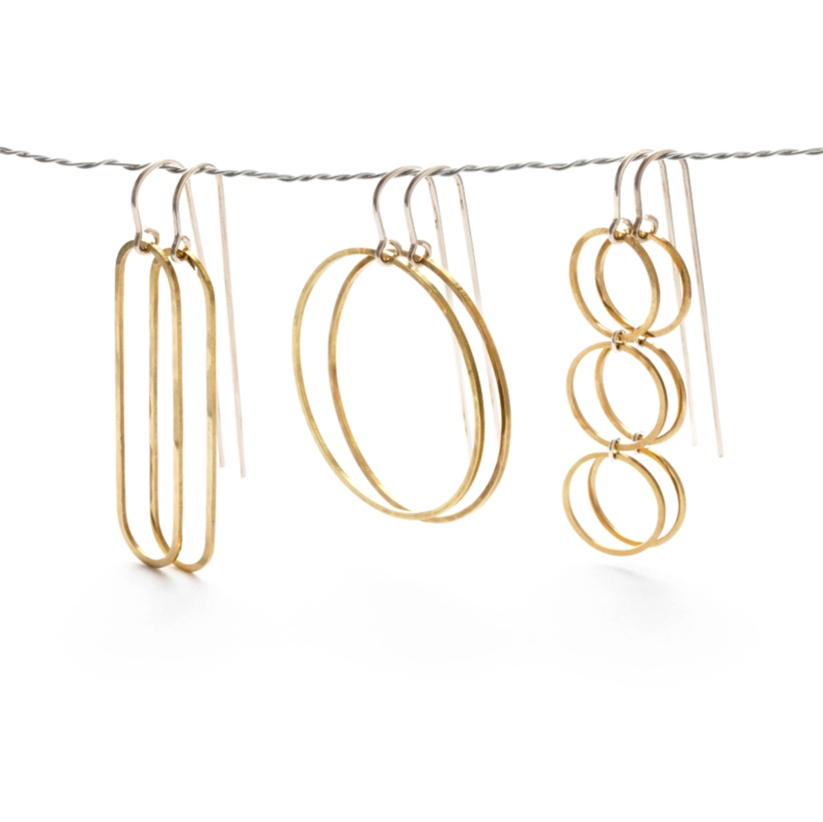 •TRIPLE HOOP THREADER• mixed metal dangle earrings