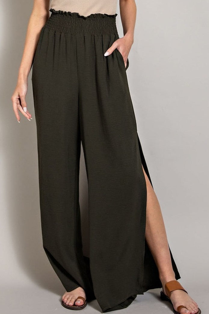 •GEMMA• smocked waist side slit pants (USA)