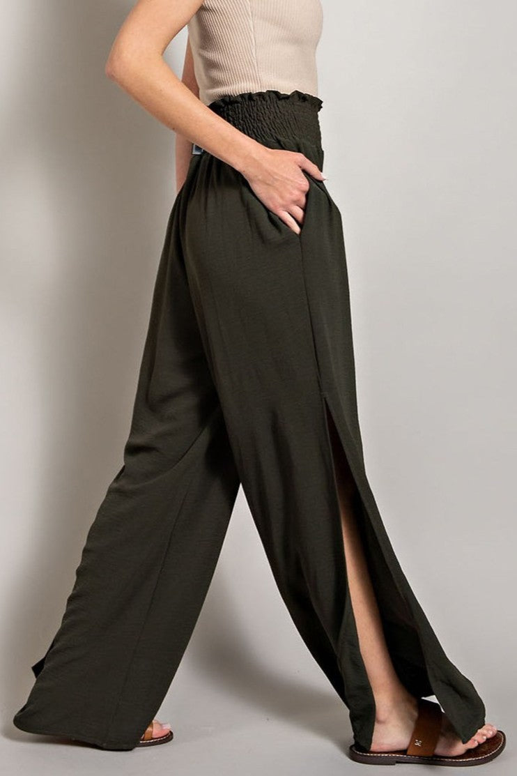 •GEMMA• smocked waist side slit pants (USA)