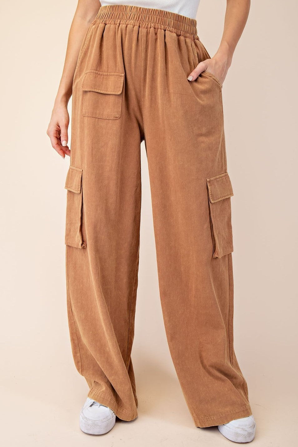 •LARA• mineral washed cotton cargo pants