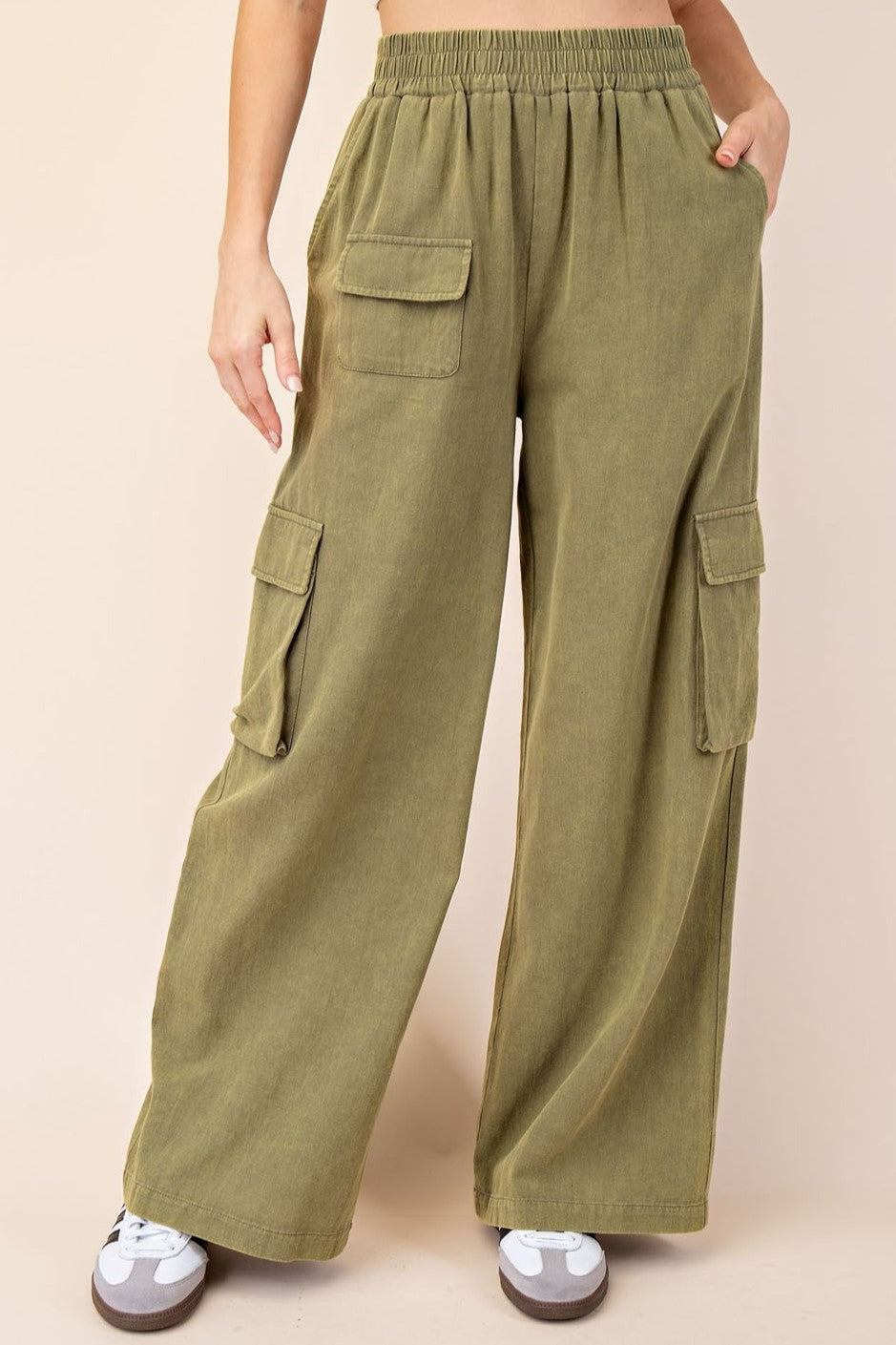 •LARA• mineral washed cotton cargo pants
